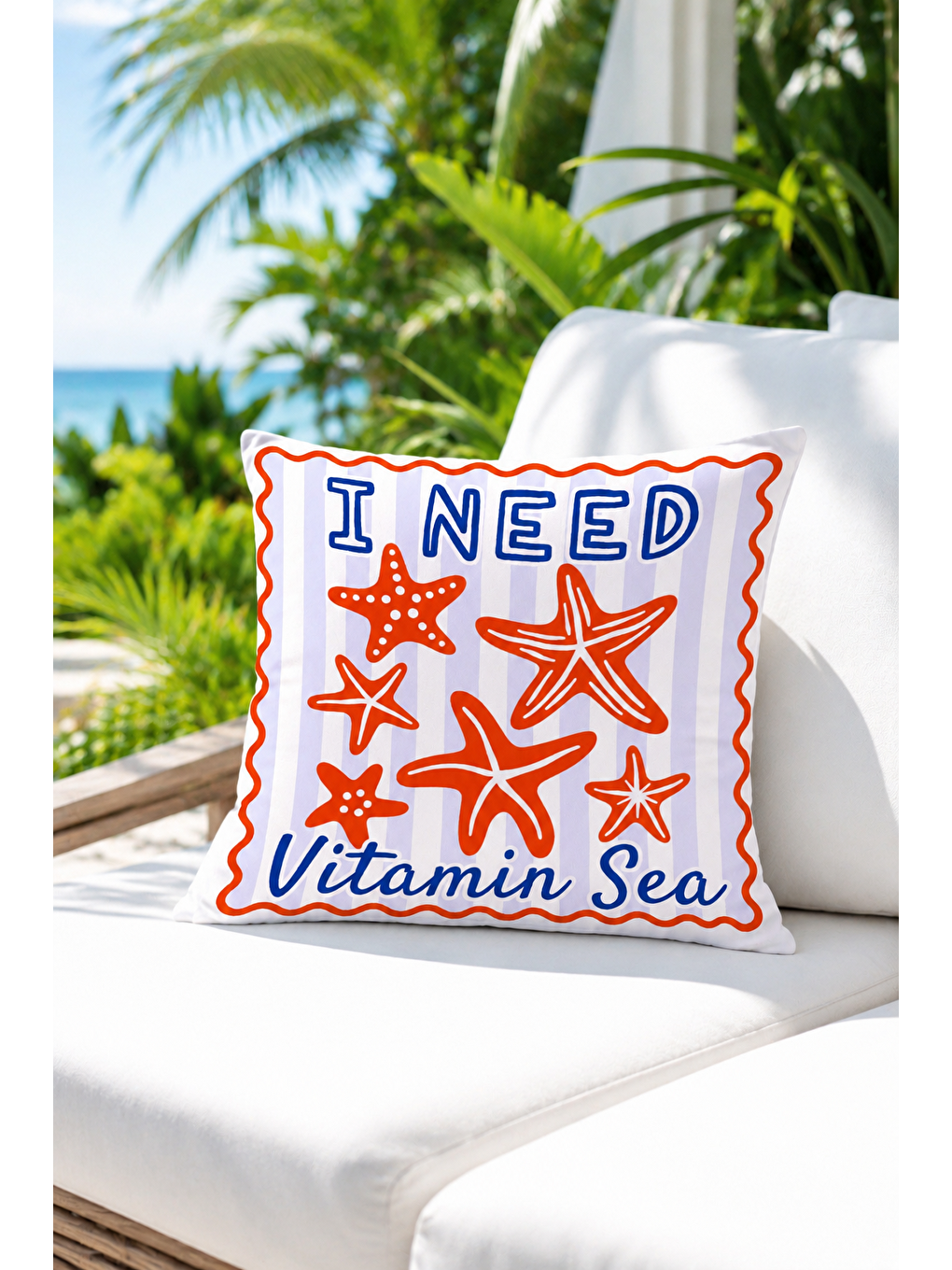 Beyaz Vitamin Sea Deniz Yıldızı Desenli Marin Dekoratif Kırlent Kılıfı Marin Dekor 43x43 Cm-3