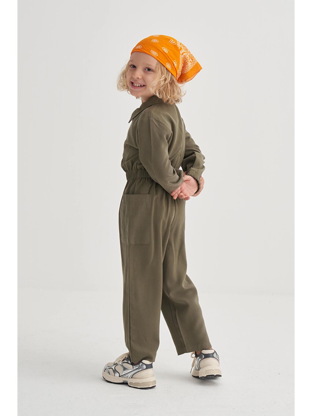 Lyocell Önü Fermuarlı Tulum 2-7 Yaş Haki Yeşil-1