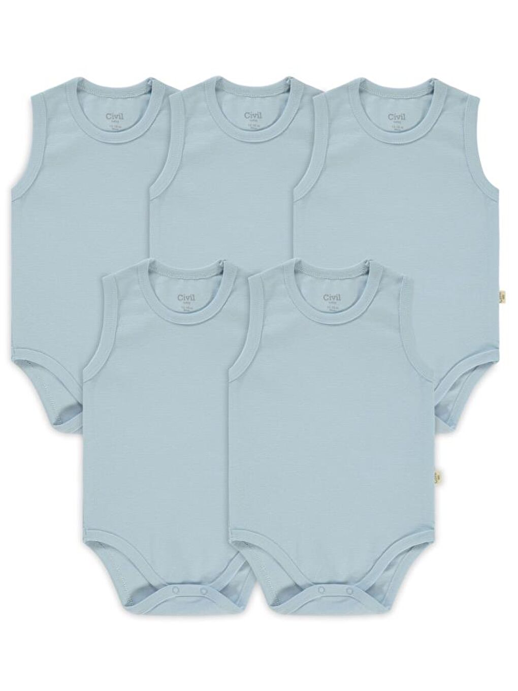Baby Organik 5 li Sıfır Kol 1-3 yaş Çıtçıtlı Badi - Mavi 3-4 Yaş-2