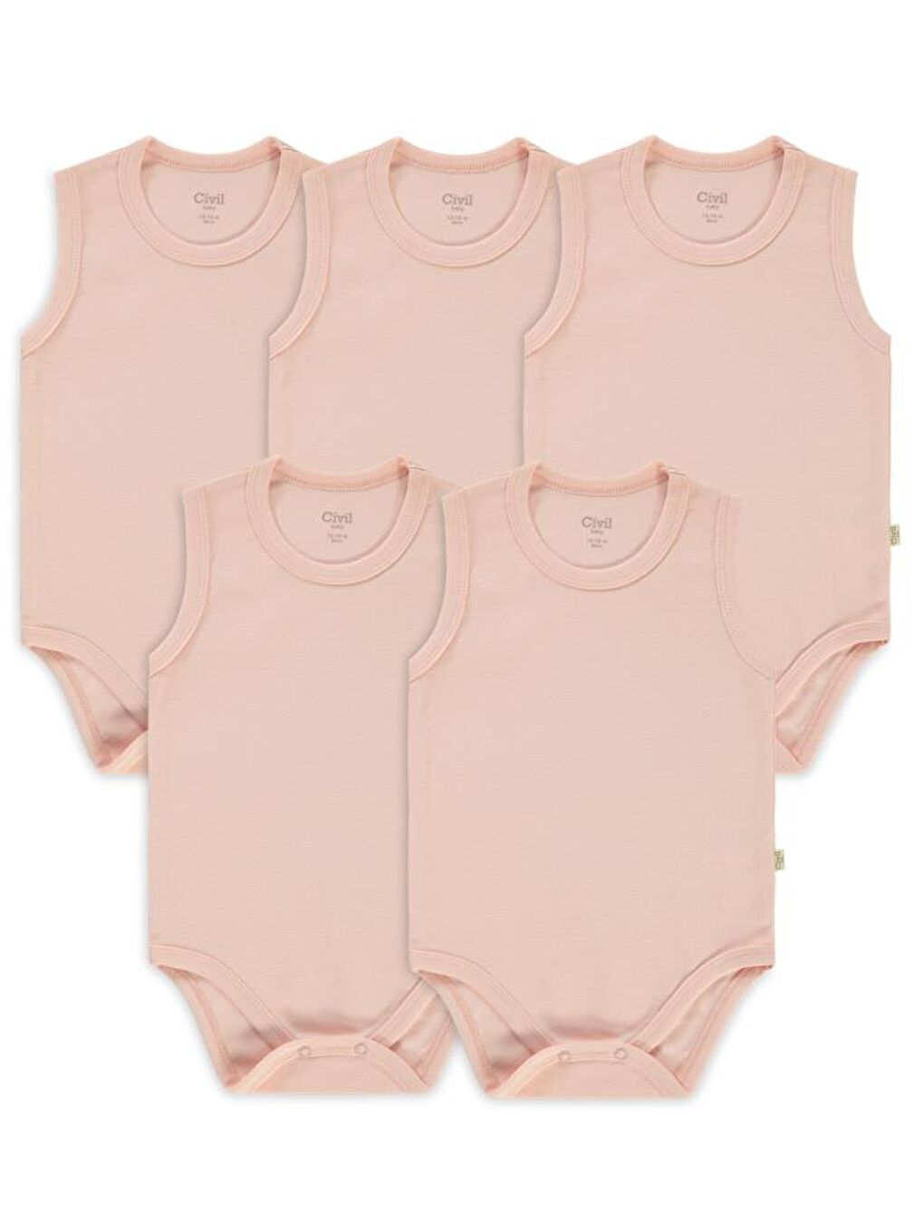 Baby Organik 5 li Sıfır Kol 1-3 yaş Çıtçıtlı Badi - Pembe 3-4 Yaş-3
