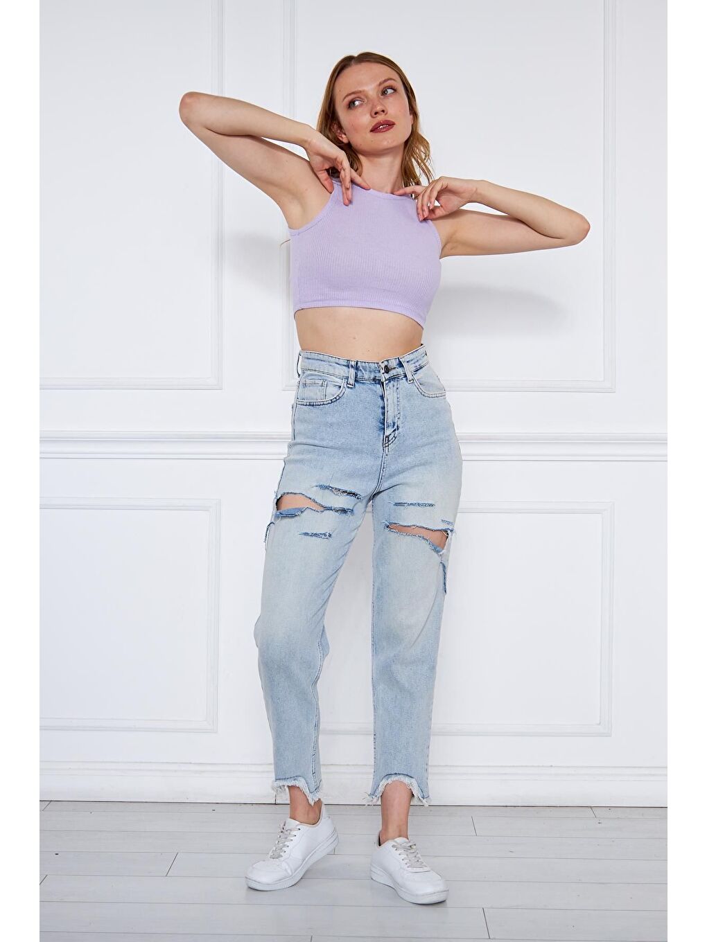 Kadın Crop Top Kırmızı Lila Bluz-4