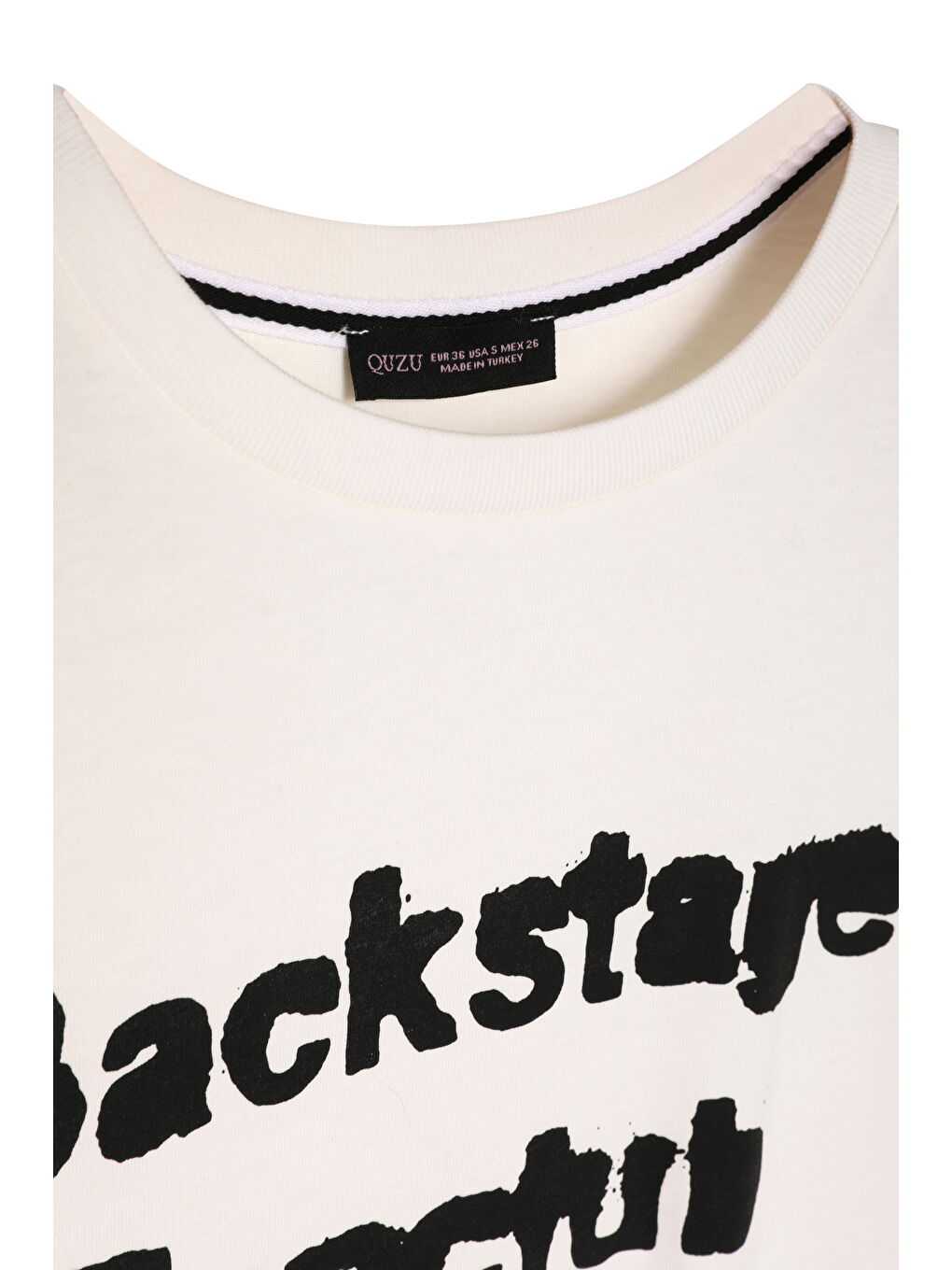 Kalın Yazı Baskılı Oversize Tişört Ekru-1