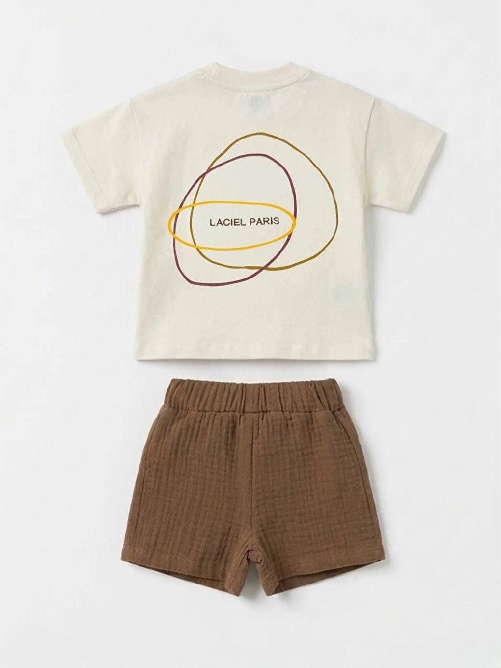 Karışık Unisex Bebek Pamuklu Ekru Logo Baskılı Tişört Şort Takım-4