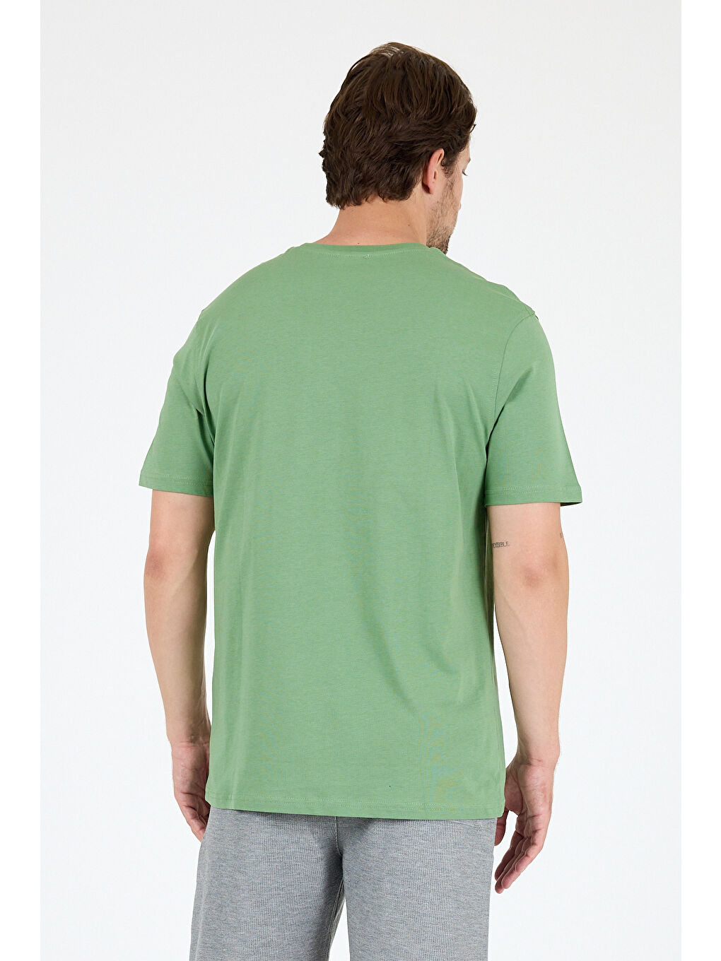 Yeşil %100 Pamuk Bisiklet Yaka Baskılı Rahat Kesim, Nefes Alabilir Kumaş Erkek Tişört Basic Tişört 0104-4