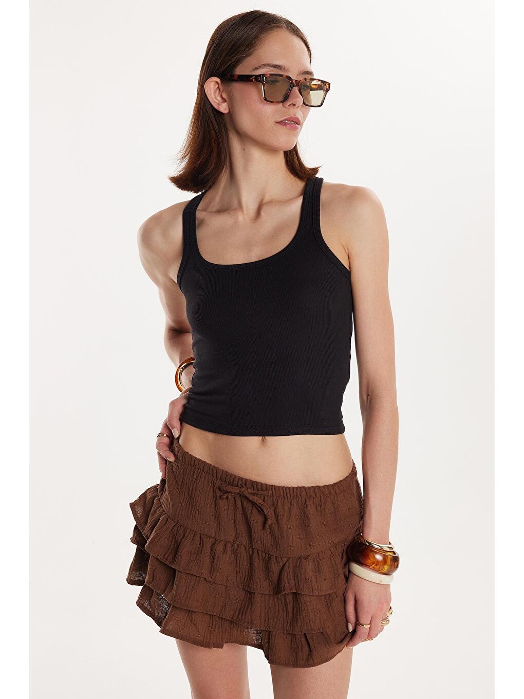 Kadın Slim Fit Dar Kesim İnce Askılı U Yaka Siyah Body Atlet