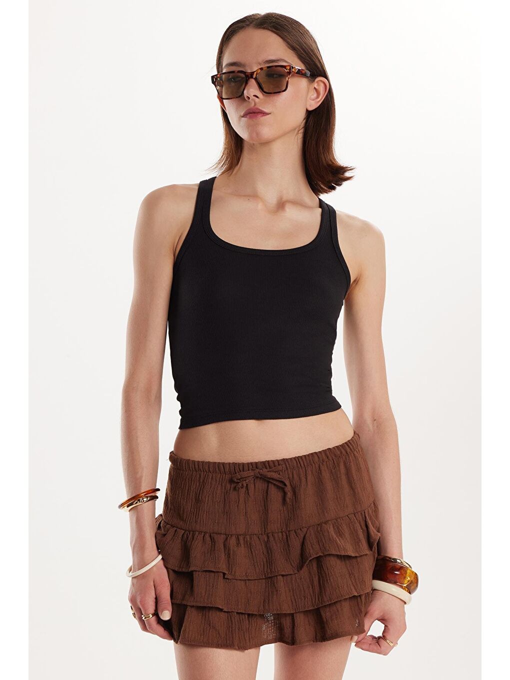 Kadın Slim Fit Dar Kesim İnce Askılı U Yaka Siyah Body Atlet-3