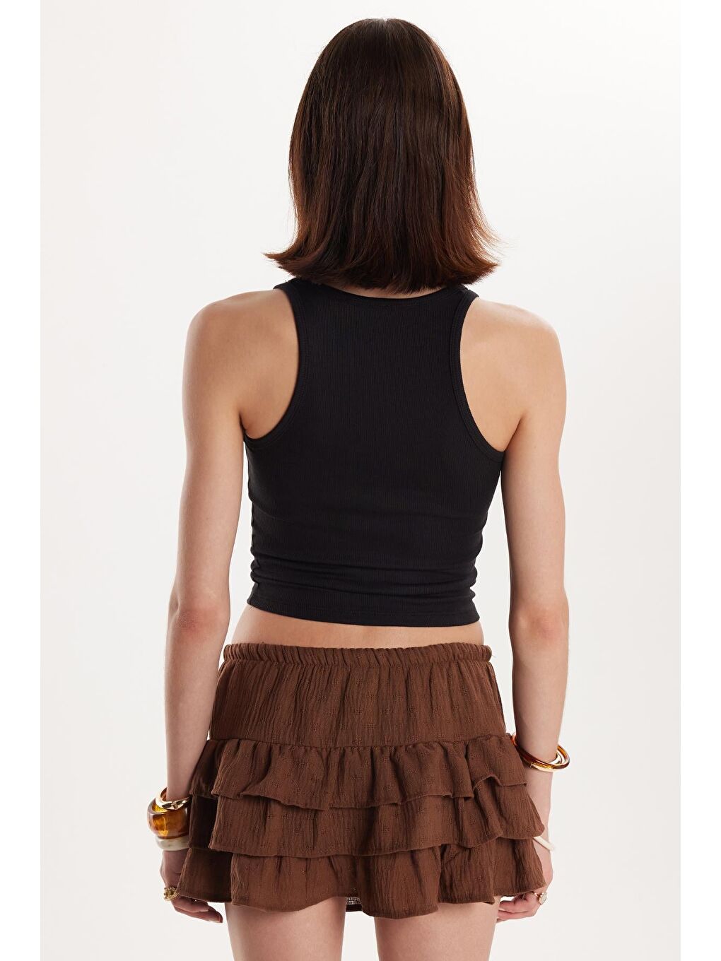 Kadın Slim Fit Dar Kesim İnce Askılı U Yaka Siyah Body Atlet-4