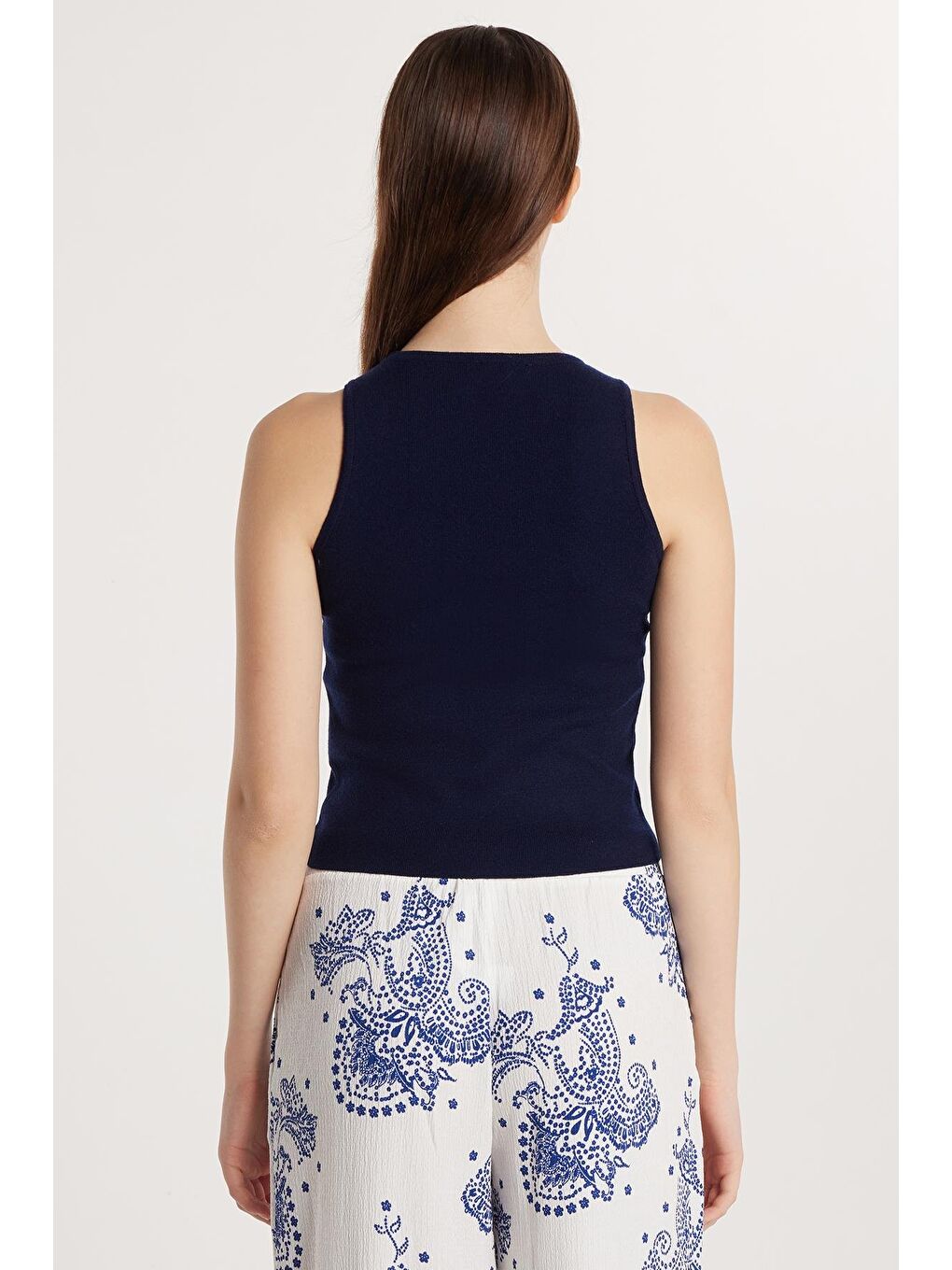 Kadın Slim Fit Düz Geniş Yaka Lacivert Body Atlet-4