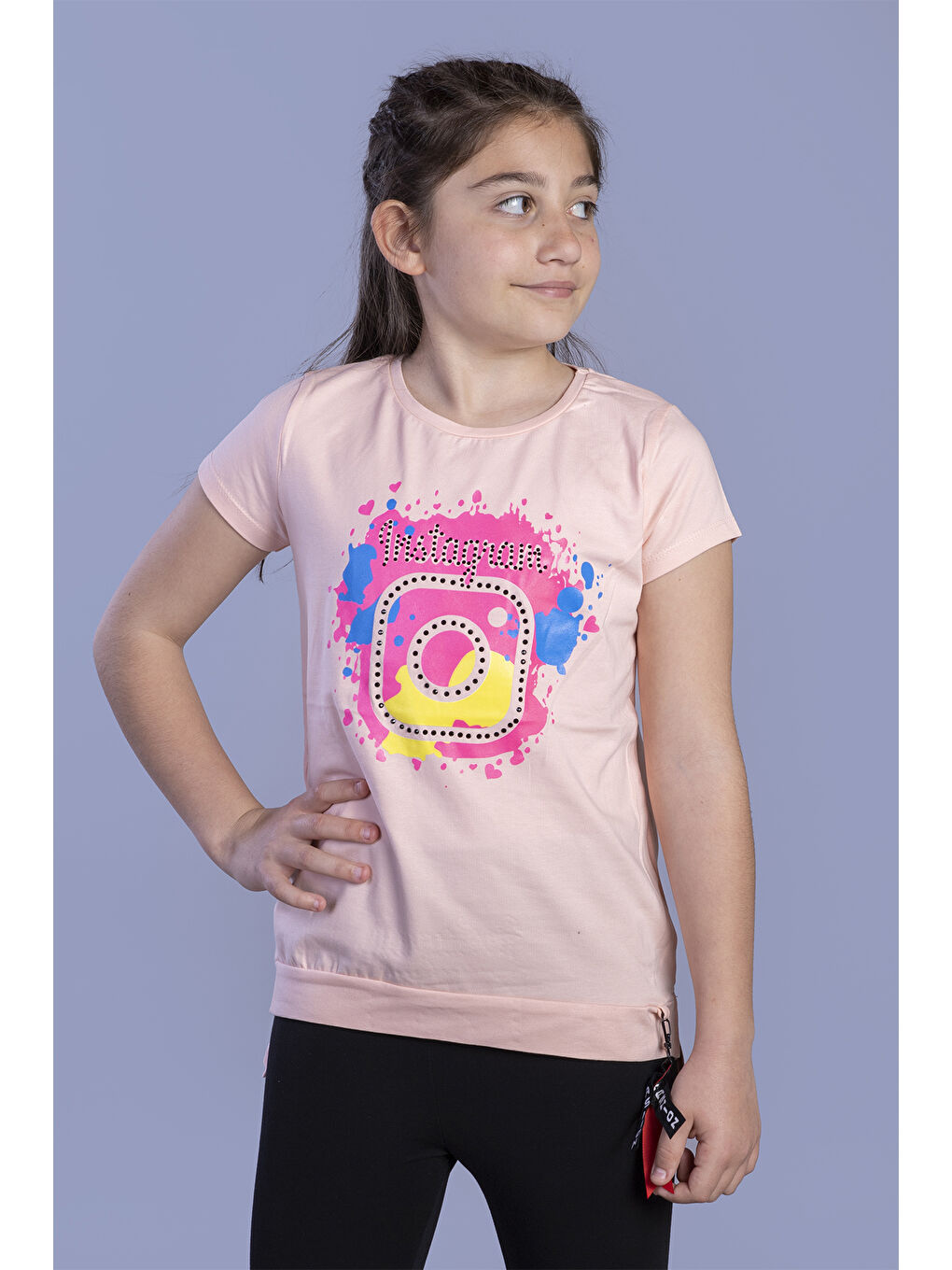 Pembe Kız Çocuk Renkli Baskılı Tişört