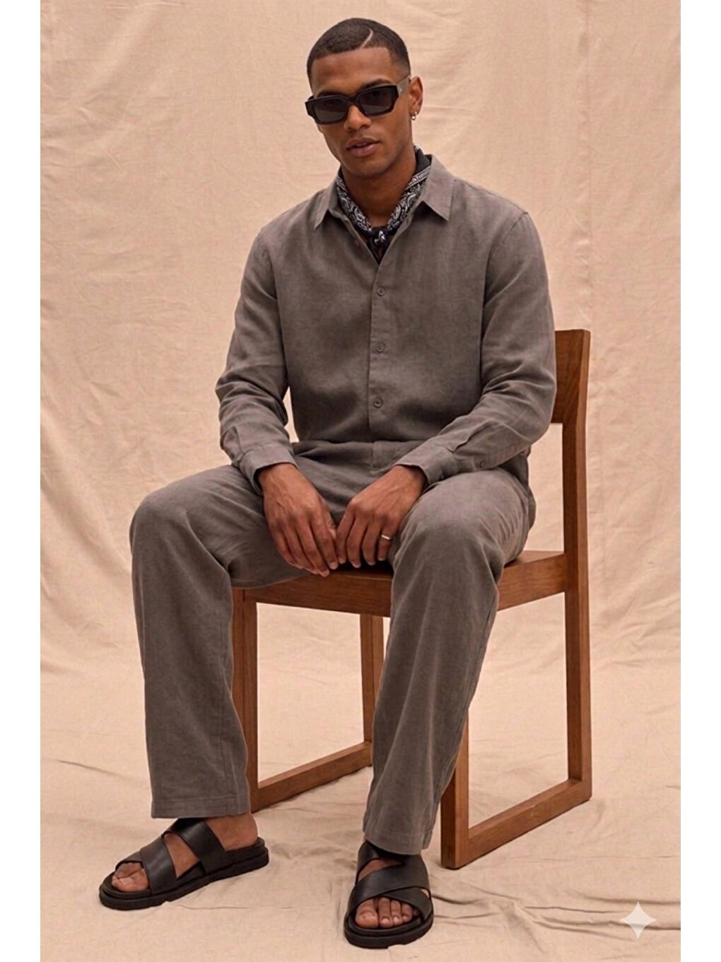 Erkek Haki Lyocell Kumaş Oversize Gömlek Pantolon Takım – Rahat Kesim Yazlık Kombin-1