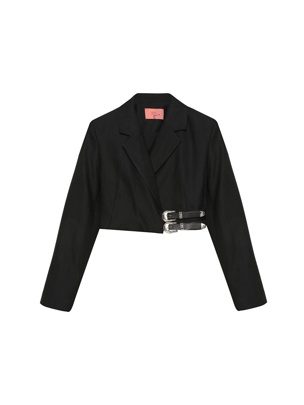 Kemer Aksesuarlı Crop Blazer Ceket Siyah-1