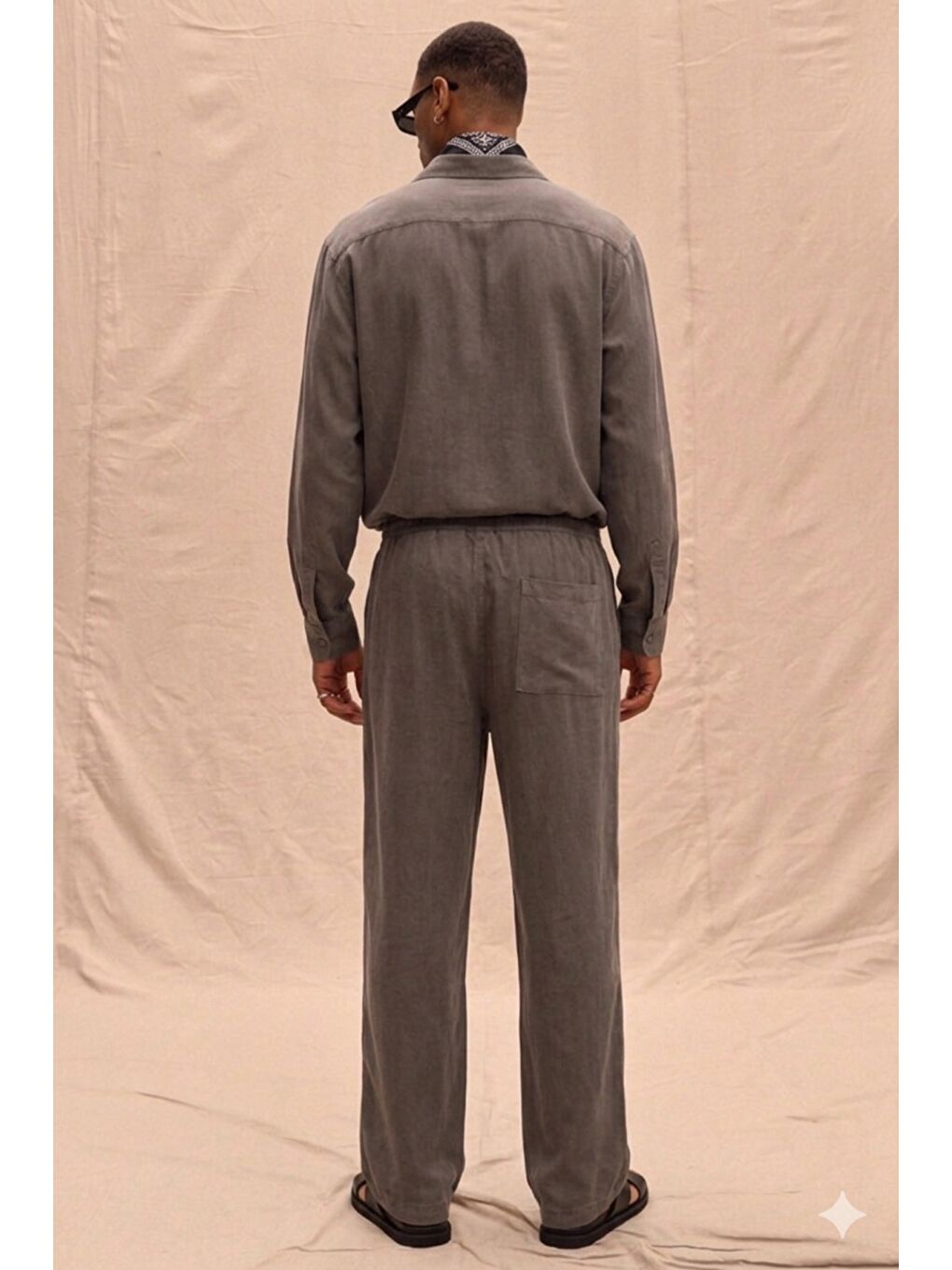 Erkek Haki Lyocell Kumaş Oversize Gömlek Pantolon Takım – Rahat Kesim Yazlık Kombin-2