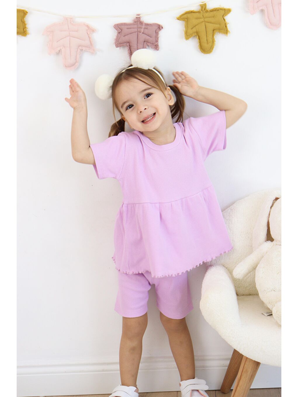 Lila Fırfırlı Şortlu Takım-1