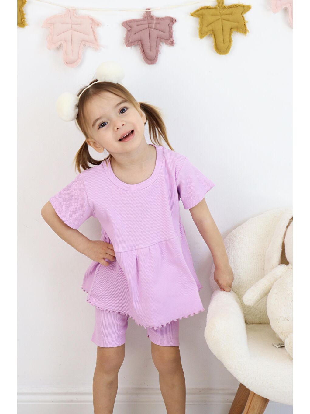 Lila Fırfırlı Şortlu Takım-2
