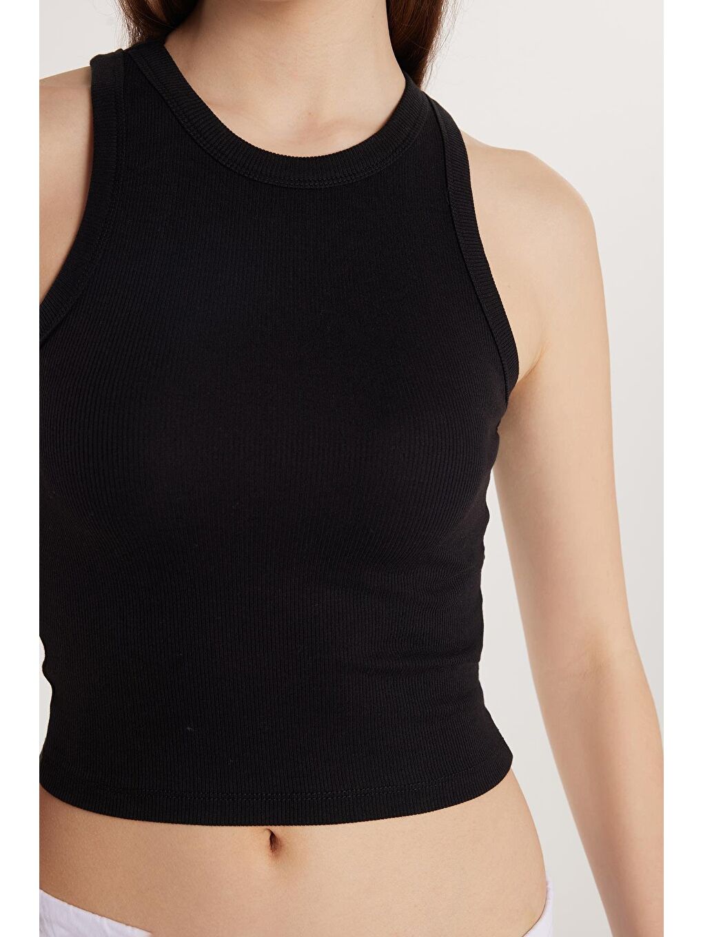 Kadın Modal Kumaş Slim Fit Dar Kesim Bisiklet Yaka Siyah Body Atlet-2