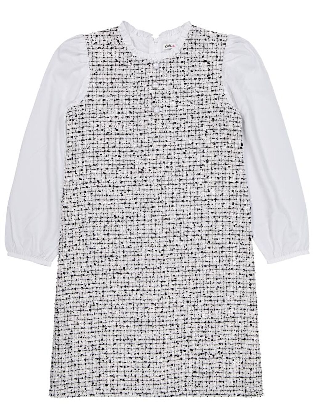 Ekru Girls Düğmeli 10-13 Yaş Elbise