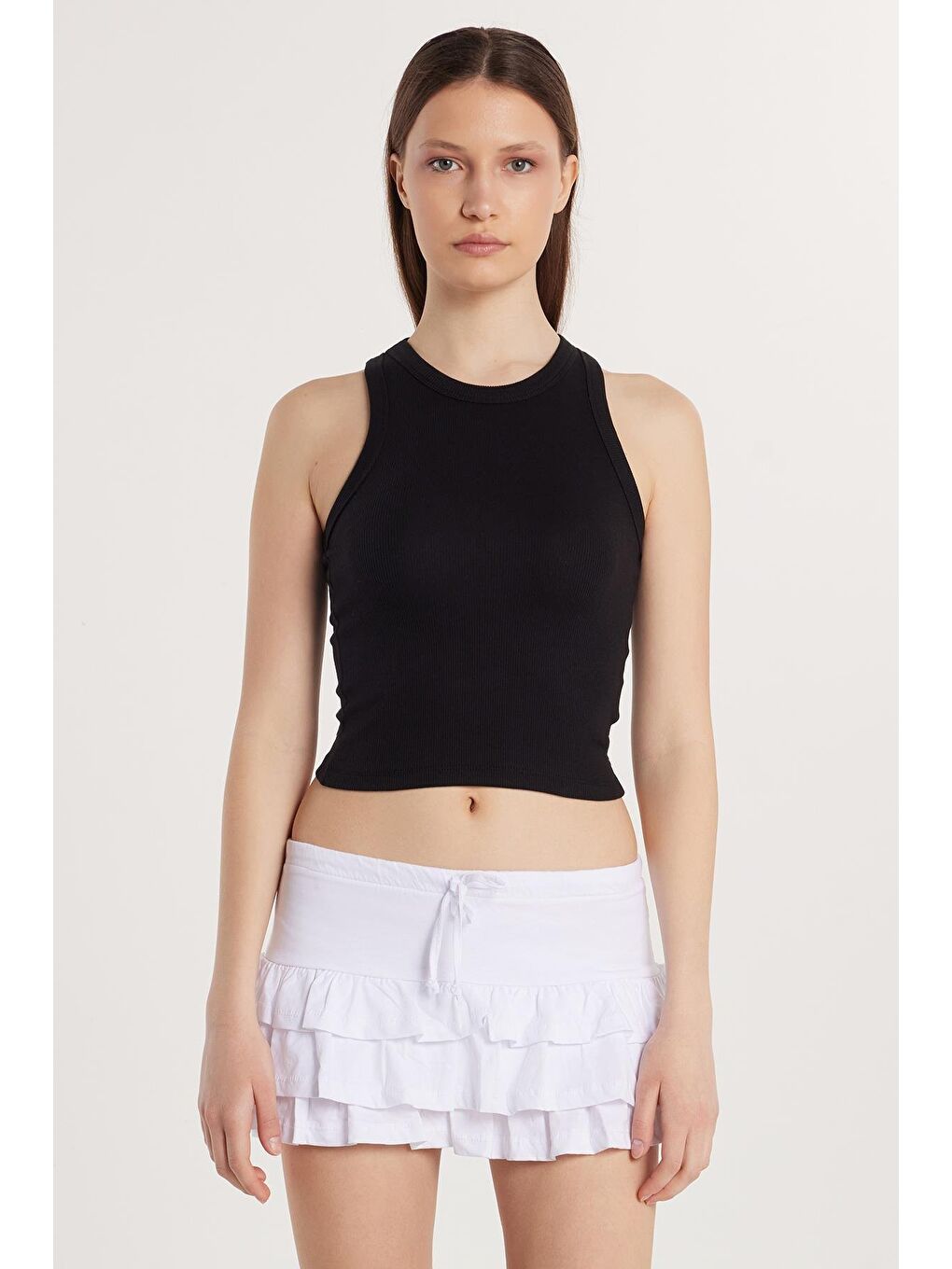 Kadın Modal Kumaş Slim Fit Dar Kesim Bisiklet Yaka Siyah Body Atlet-3