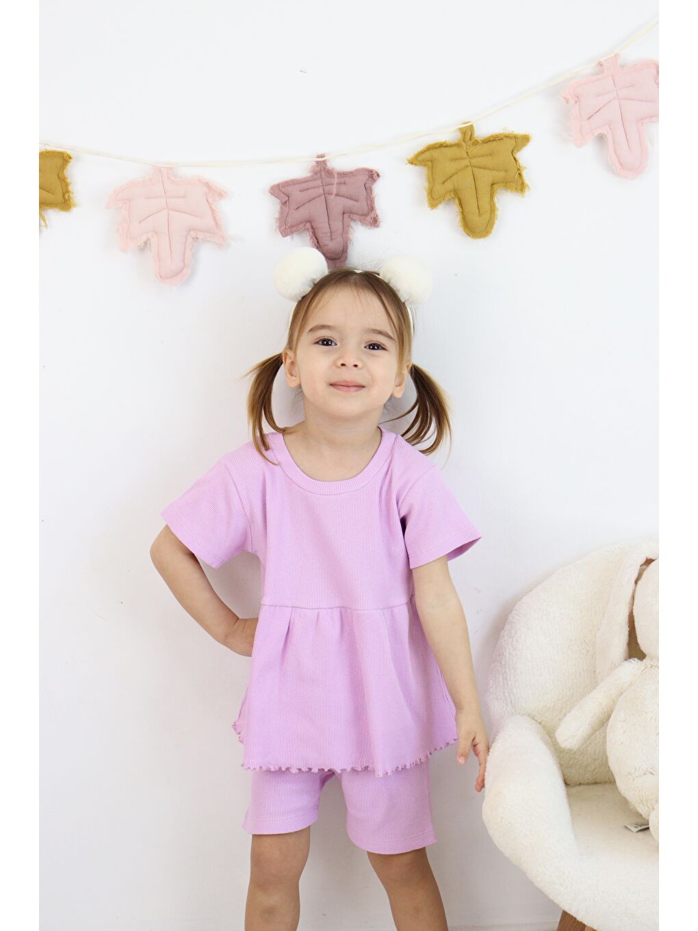 Lila Fırfırlı Şortlu Takım-4