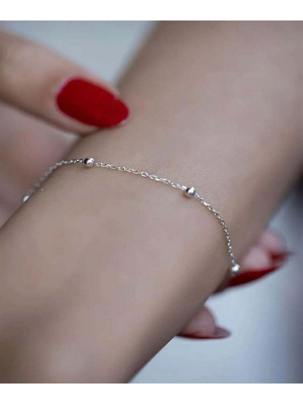 Gri Gümüş Renk Top Zincir Bileklik