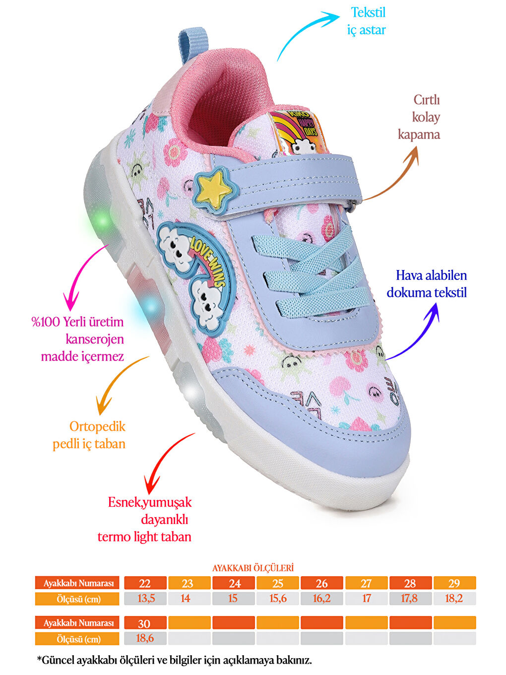 Mavi Bulut Cırtlı Işıklı Kız Bebek Günlük Spor Ayakkabı-1