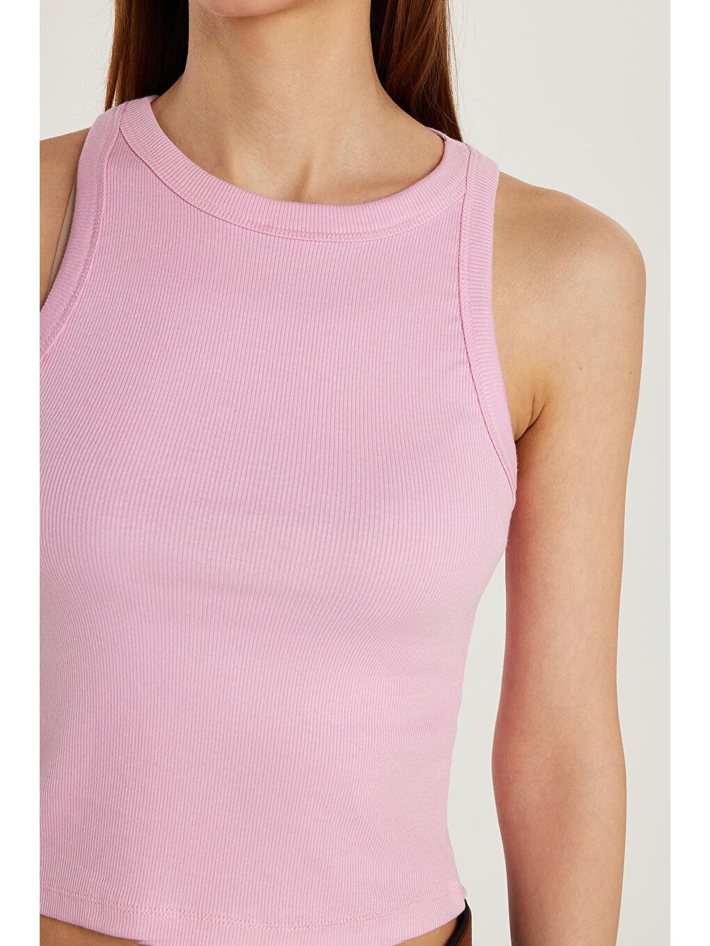 Kadın Slim Fit Halter Yaka Modal Kumaş Pembe Body Atlet-2