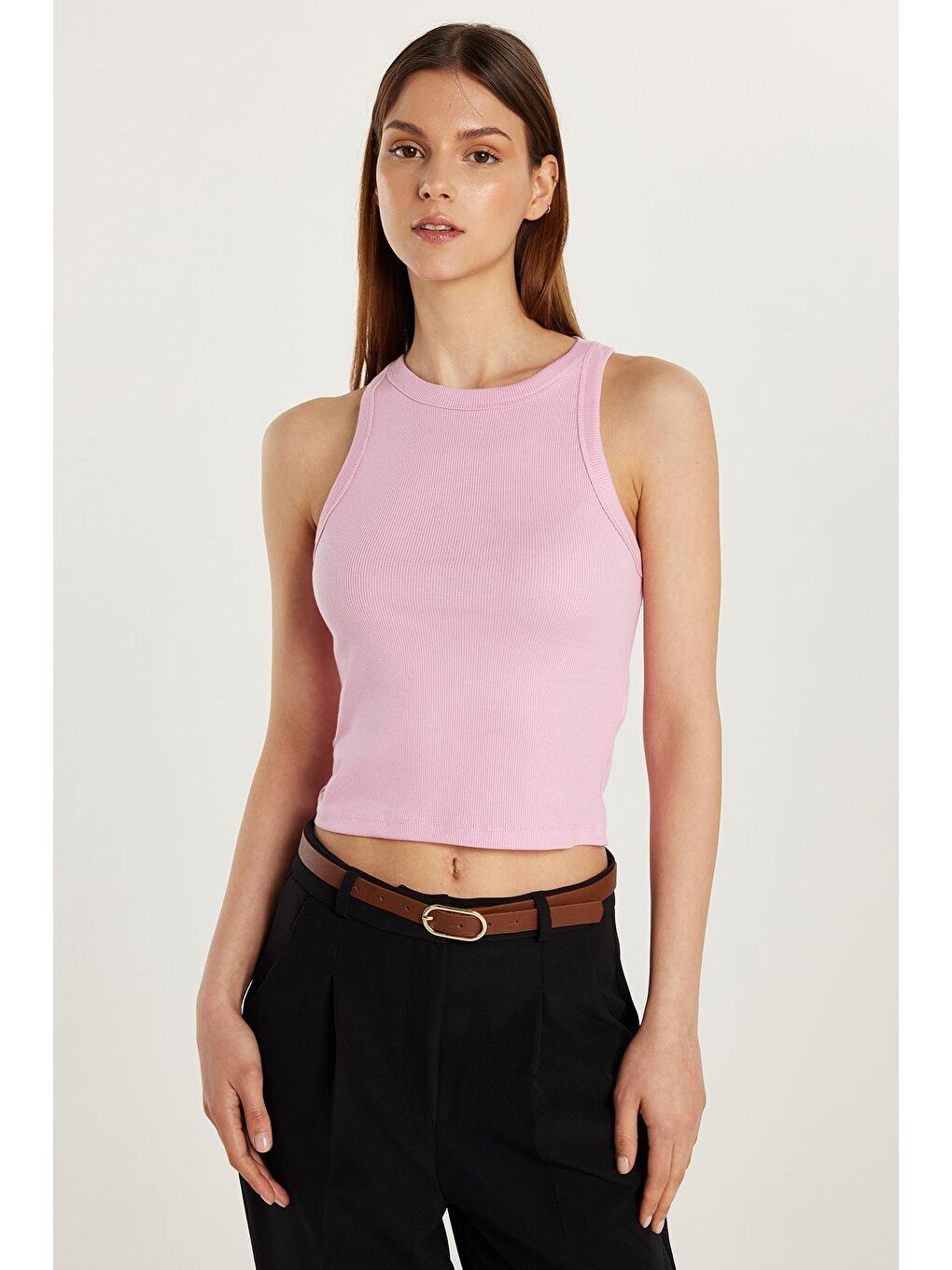 Kadın Slim Fit Halter Yaka Modal Kumaş Pembe Body Atlet-3