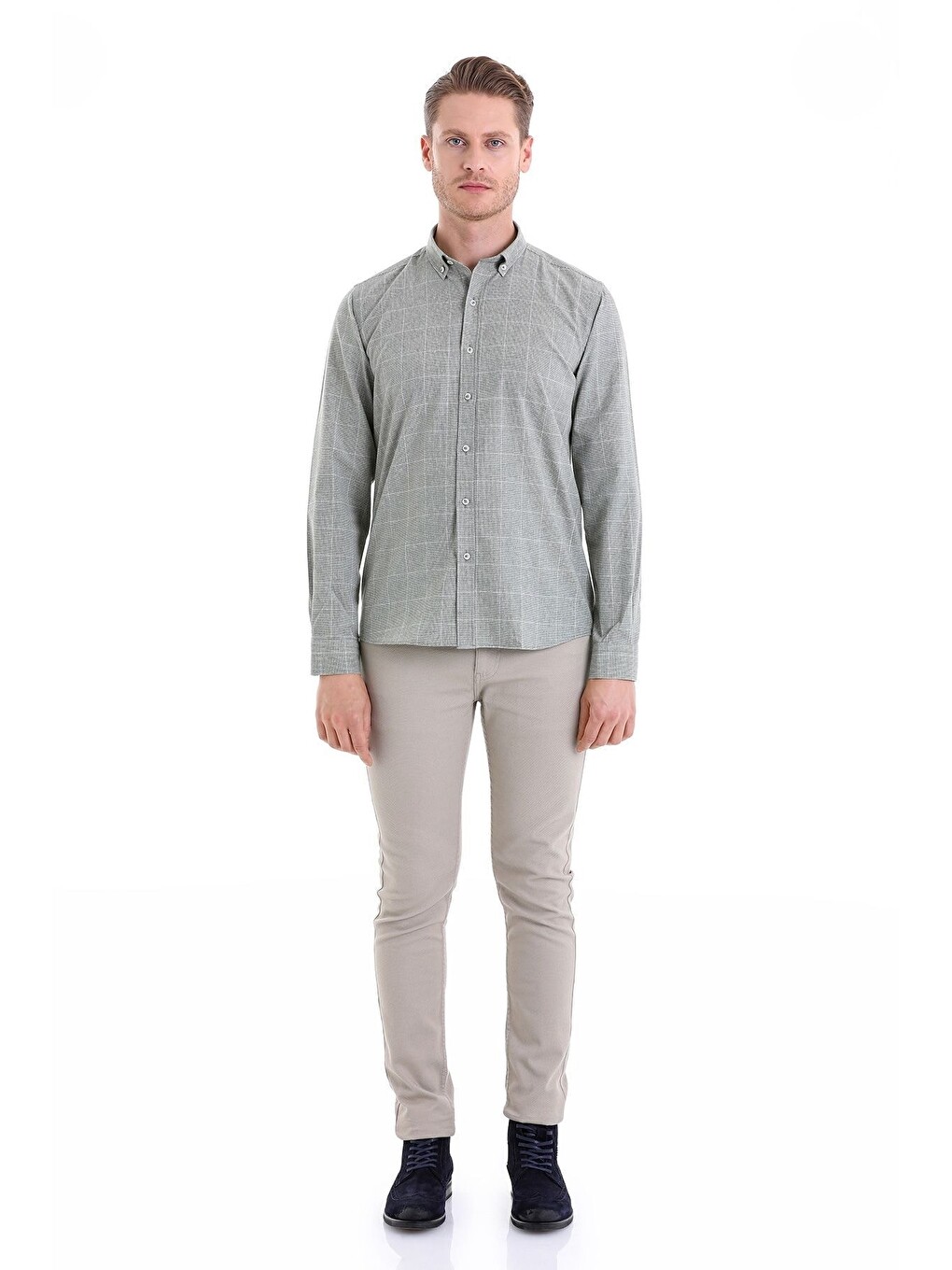 Yeşil Comfort Fit Desenli Düğmeli Yaka Uzun Kollu Casual Flanel Gömlek-2