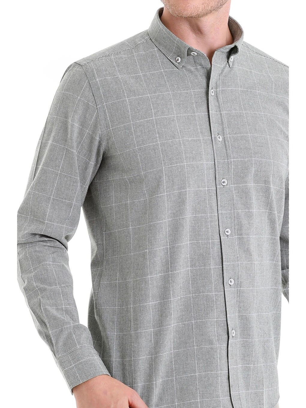 Yeşil Comfort Fit Desenli Düğmeli Yaka Uzun Kollu Casual Flanel Gömlek-3