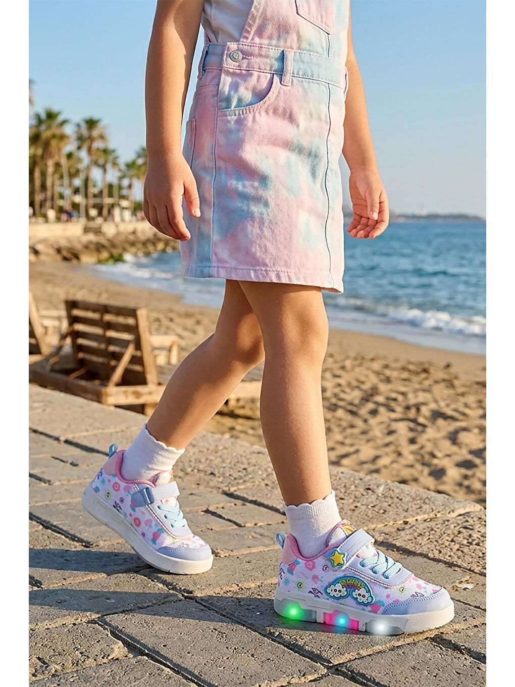 Mavi Bulut Cırtlı Işıklı Kız Bebek Günlük Spor Ayakkabı-2