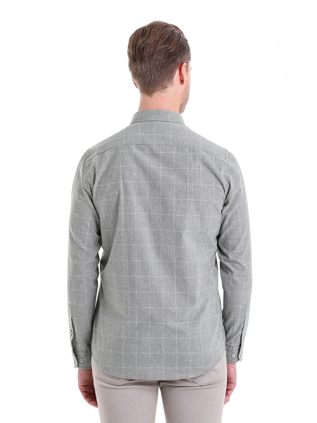Yeşil Comfort Fit Desenli Düğmeli Yaka Uzun Kollu Casual Flanel Gömlek-4