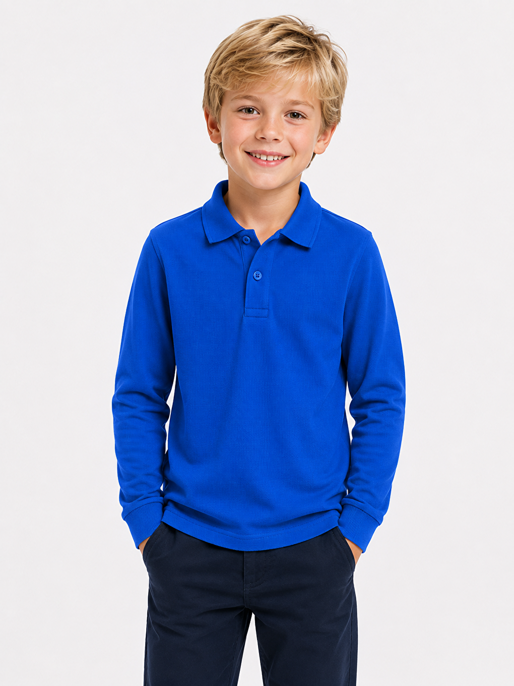 Mavi Kids Polo Yaka Basic Uzun Kollu Unisex Erkek Çocuk Tişört