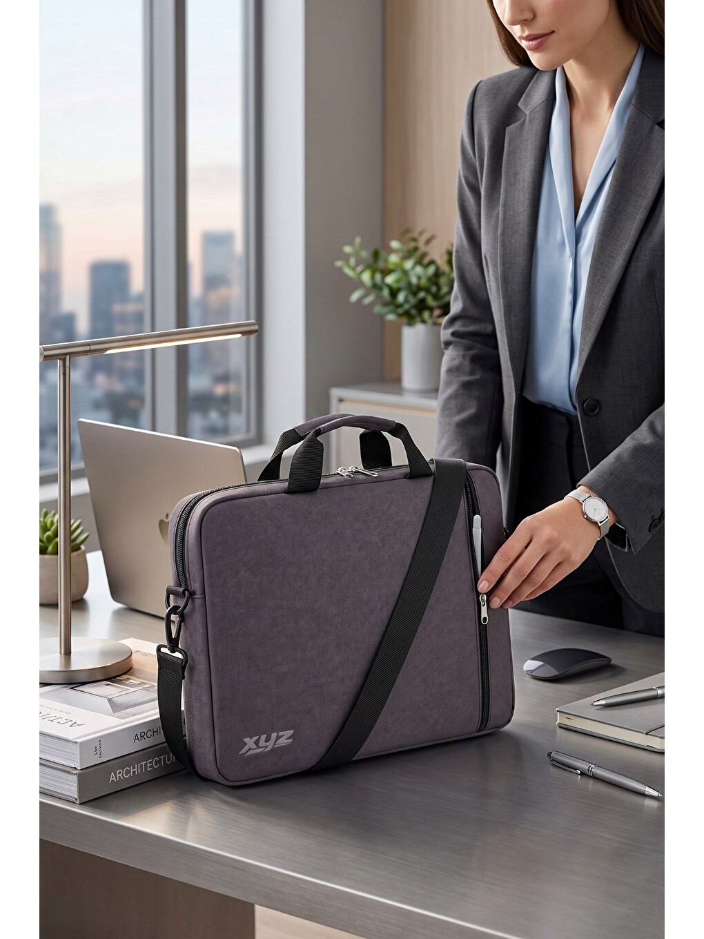Gri Xyz-t24 15.6 Inch Macbook Laptop Notebook Çantası + Zolx Çok Fonksiyonlu Ekran Temizleme Se-4