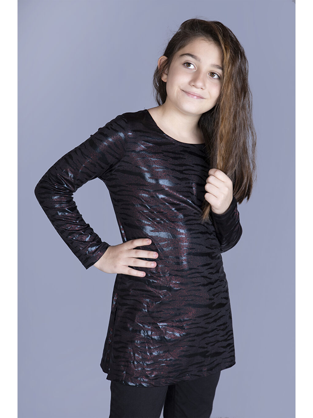 Bordo Kız Çocuk Simli Tişört