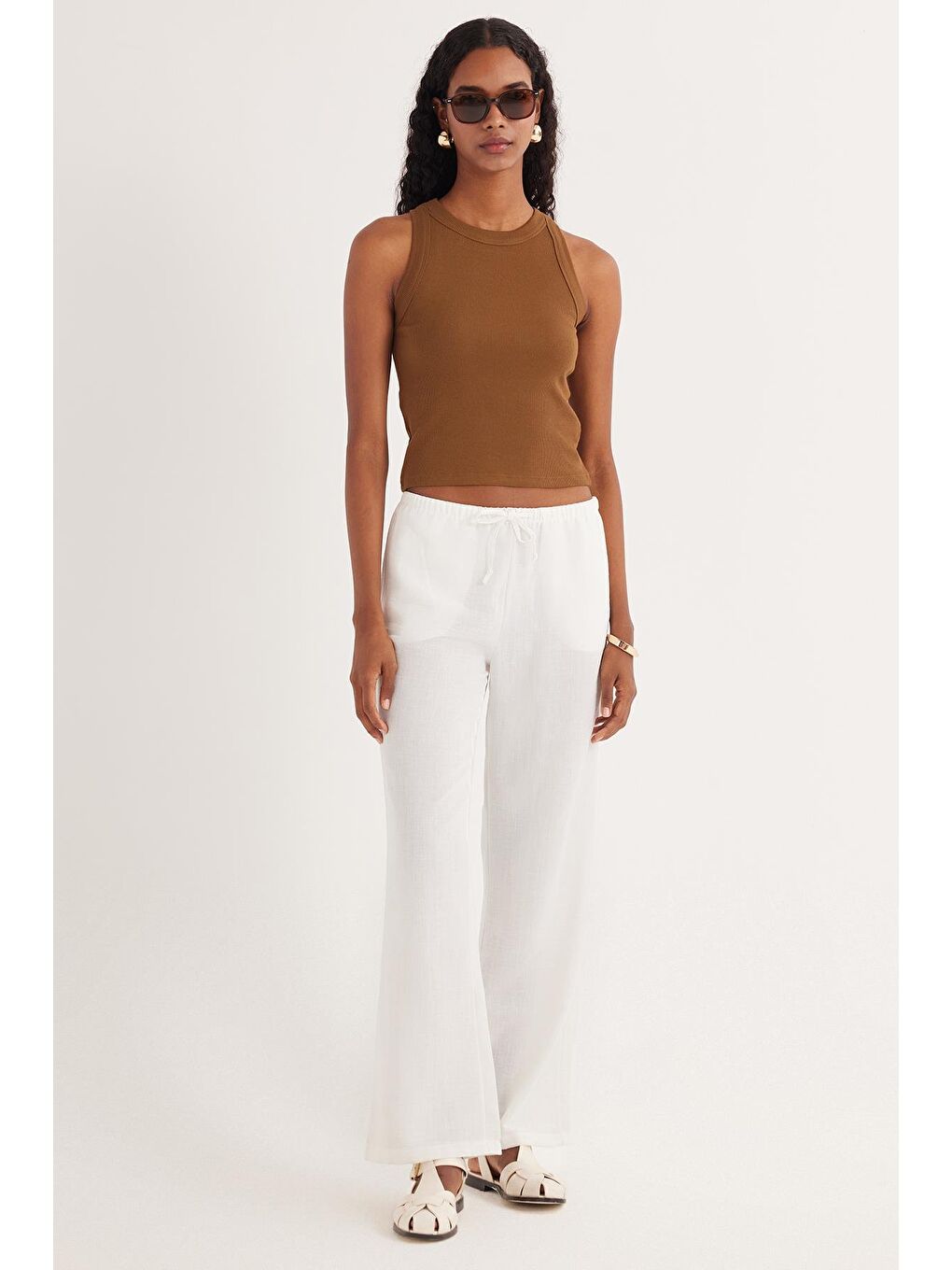 Kadın Slim Fit Halter Yaka Modal Kumaş Kahverengi Body Atlet-3