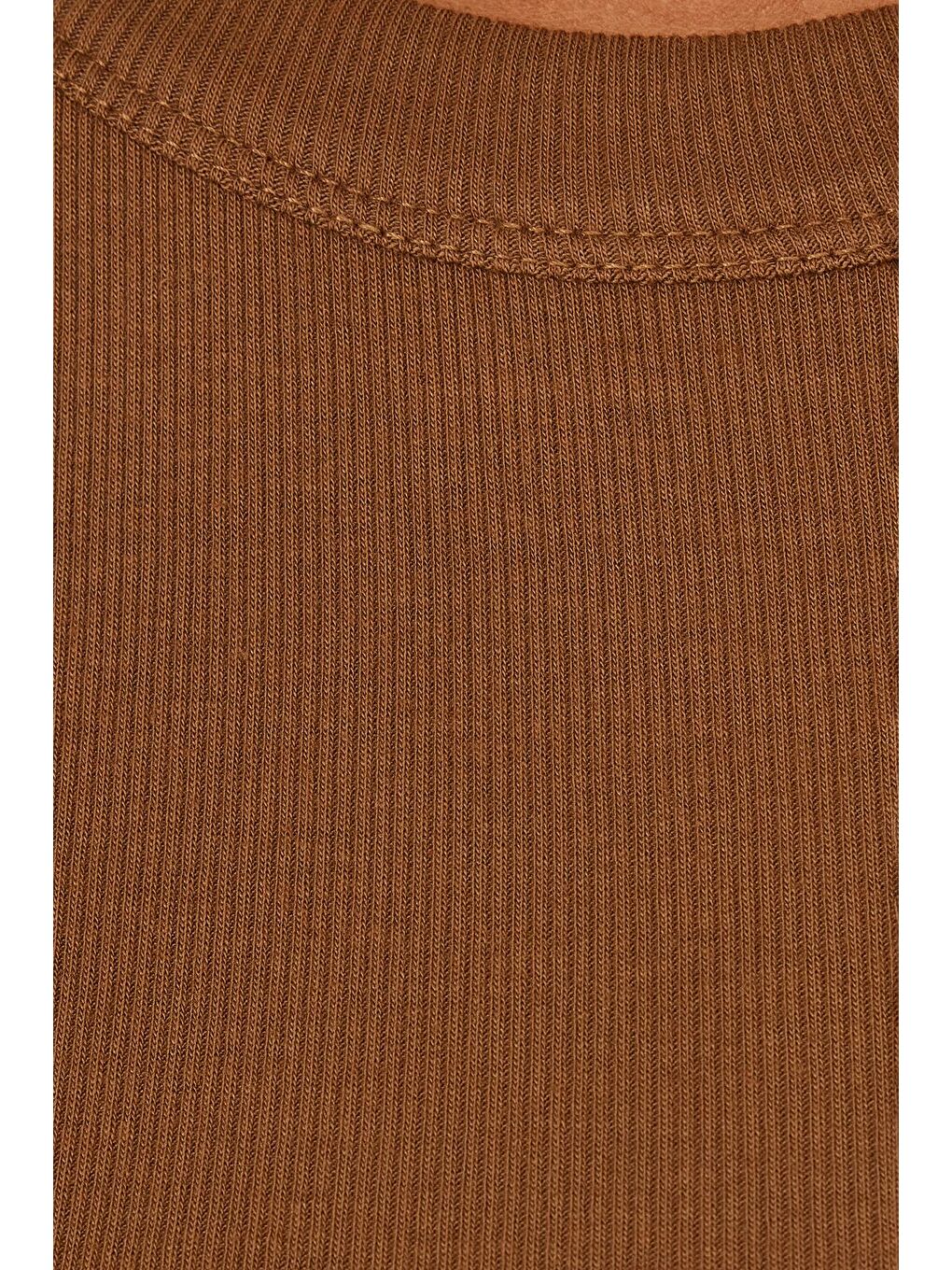 Kadın Slim Fit Halter Yaka Modal Kumaş Kahverengi Body Atlet-5