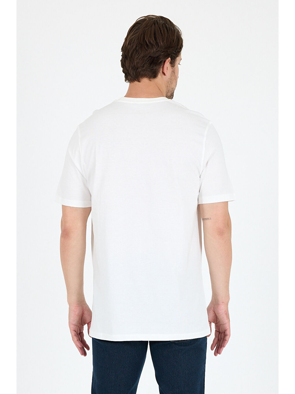 Ekru %100 Pamuk Bisiklet Yaka Baskılı Rahat Kesim, Nefes Alabilir Kumaş Erkek Tişört Basic Tişört 0104-4