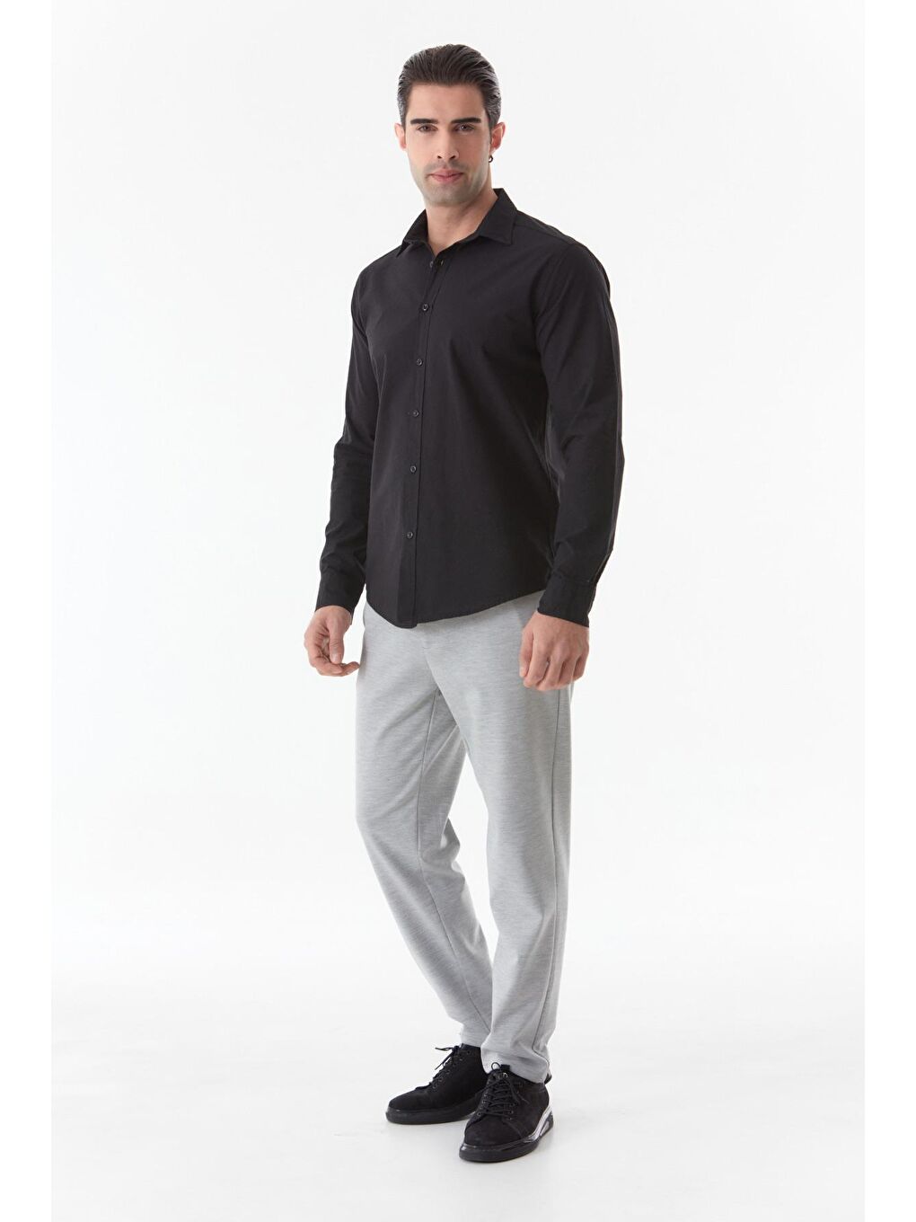 Siyah Basic Uzun Kollu Gömlek-1