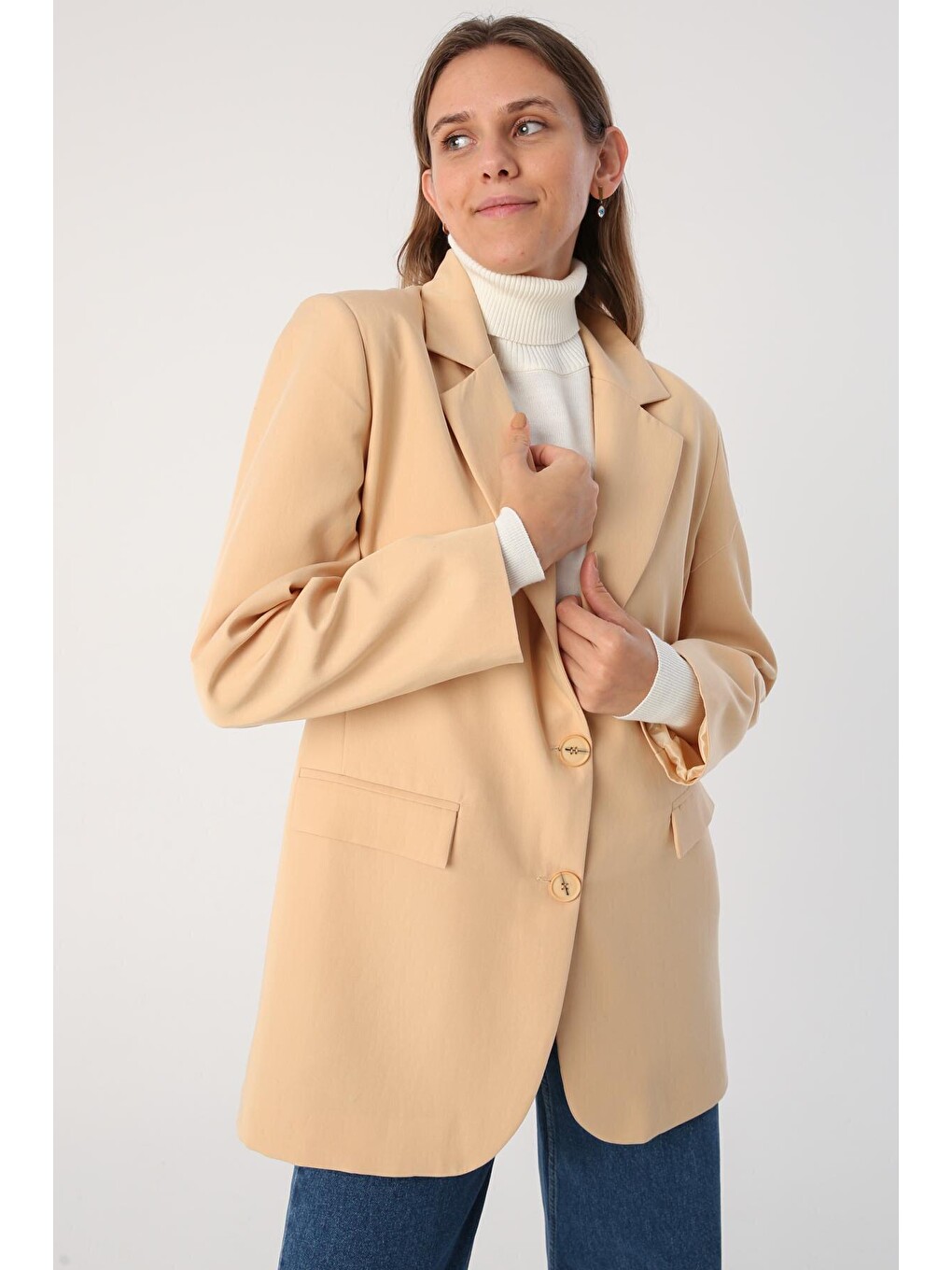 Bej01 Düğmeli Blazer Ceket-1