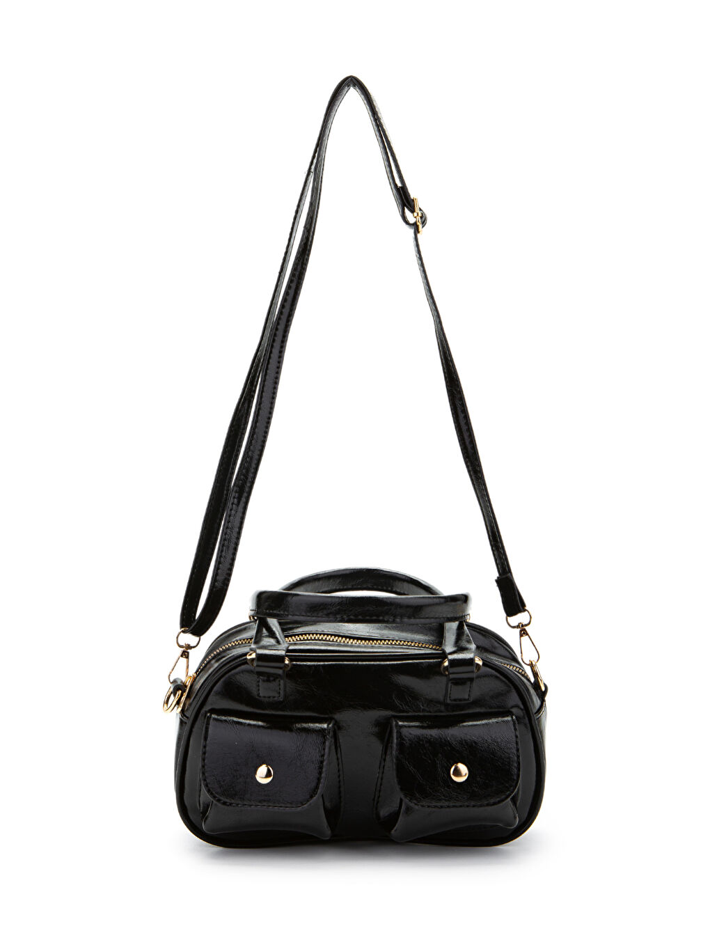 Çift Cep Detaylı Suni Deri Kadın Çapraz Çanta Vera Siyah