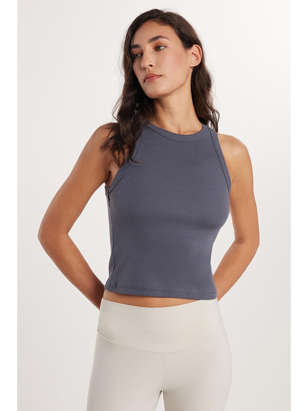 Kadın Slim Fit Halter Yaka Modal Kumaş Antrasit Body Atlet