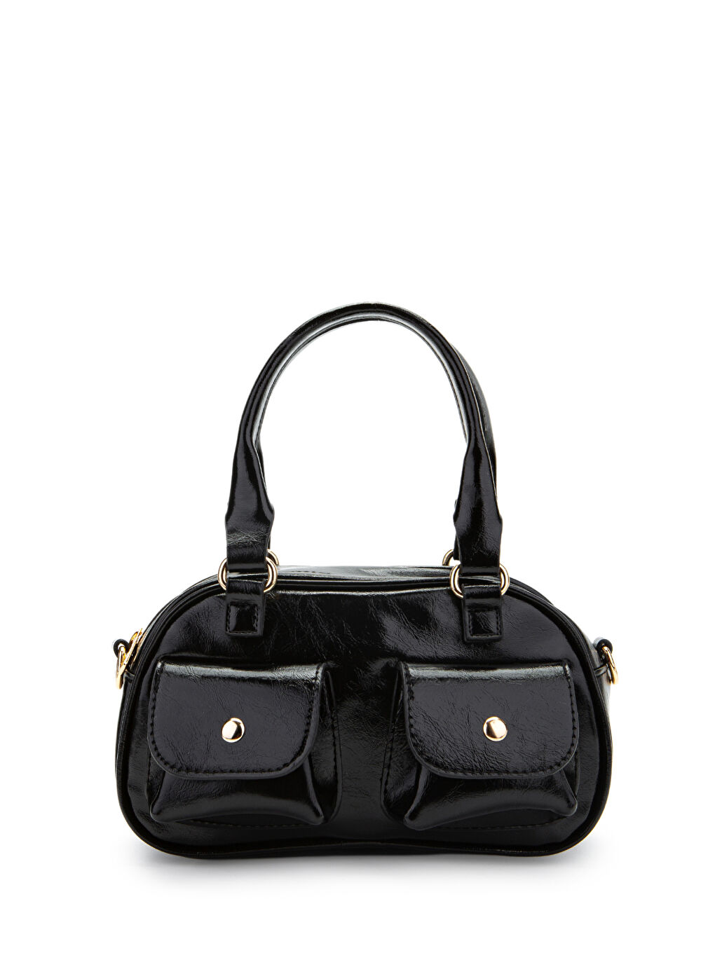 Çift Cep Detaylı Suni Deri Kadın Çapraz Çanta Vera Siyah-1