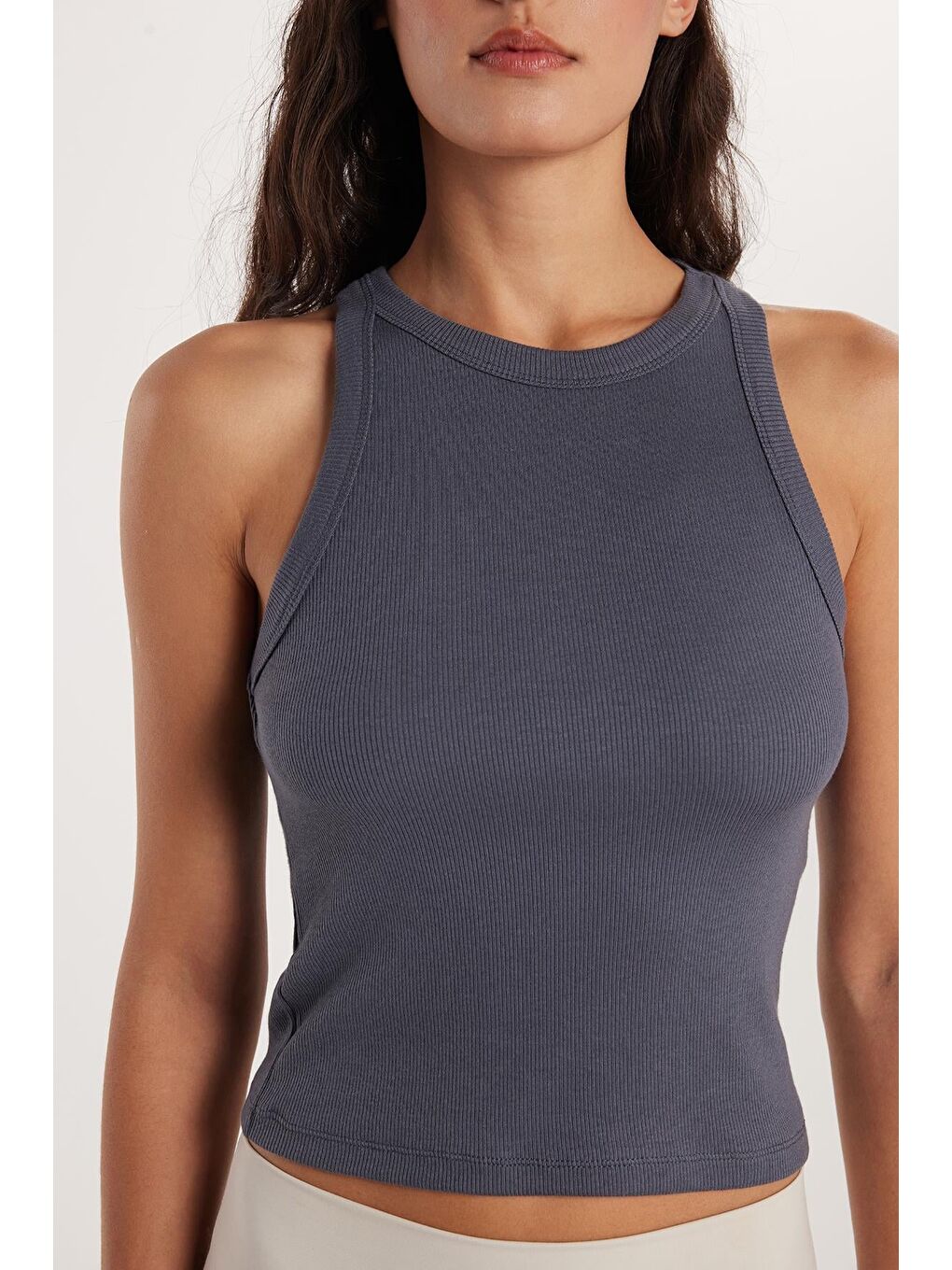 Kadın Slim Fit Halter Yaka Modal Kumaş Antrasit Body Atlet-1