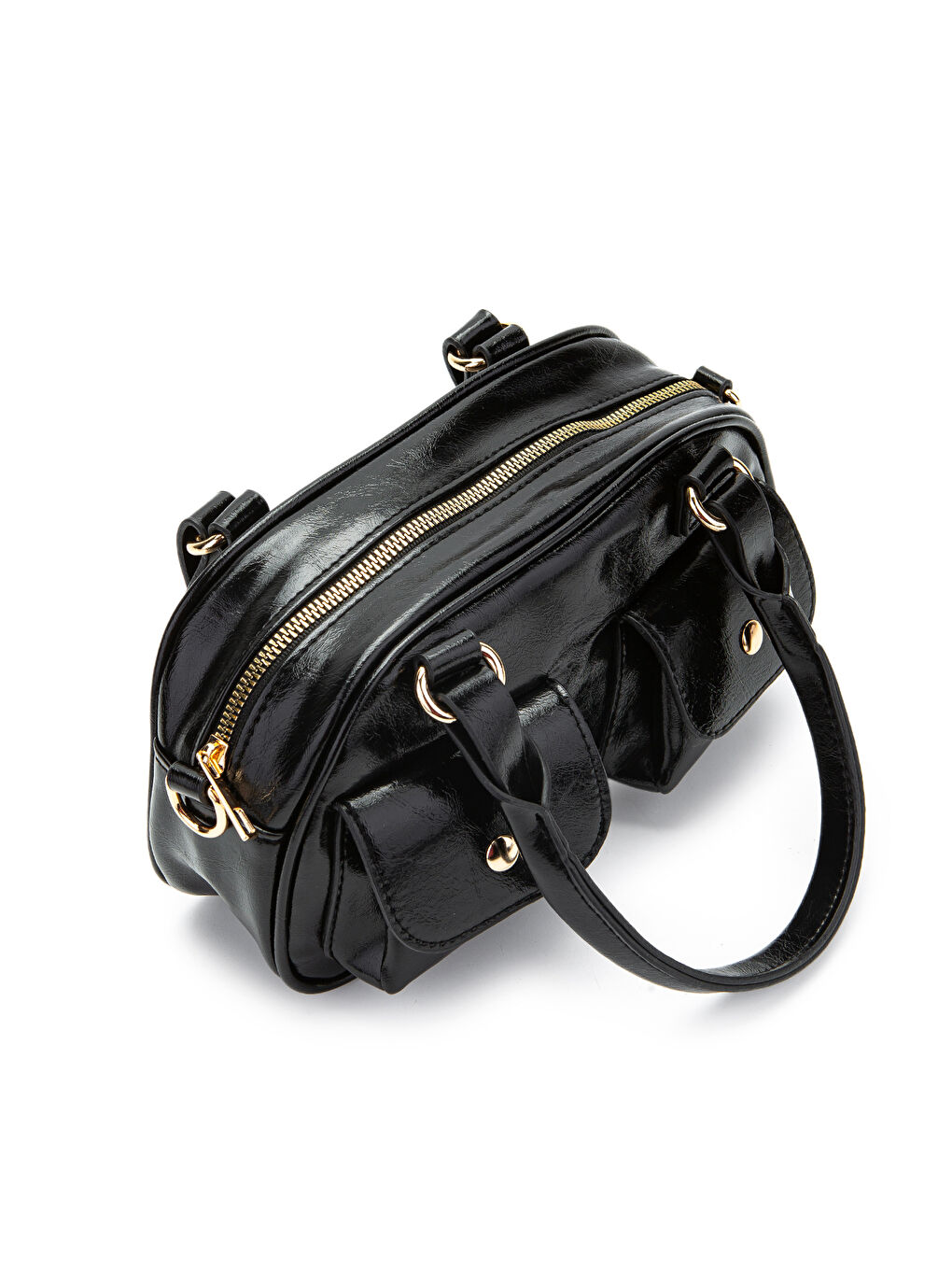 Çift Cep Detaylı Suni Deri Kadın Çapraz Çanta Vera Siyah-2