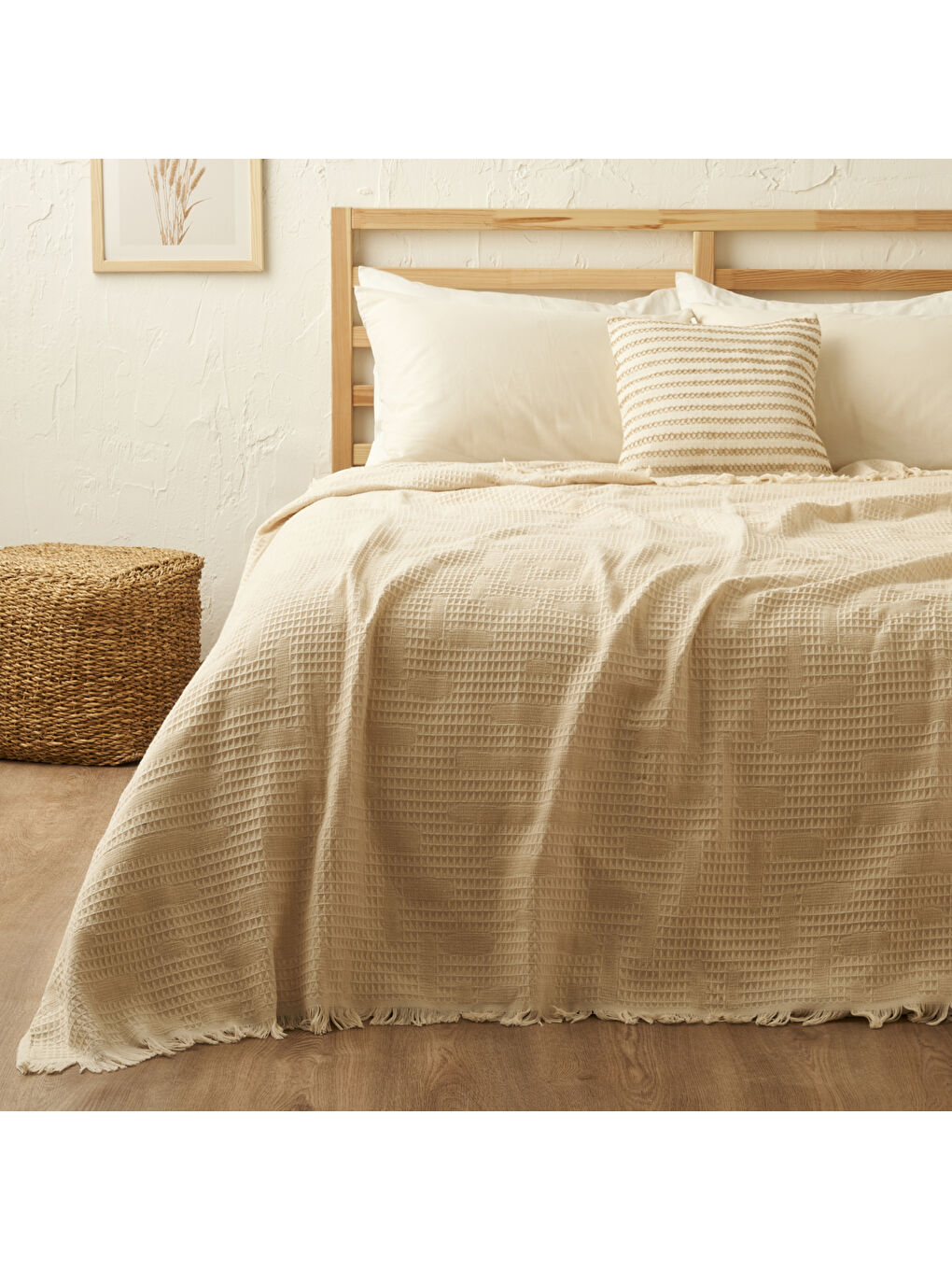 Bej %100 Pamuk Bexley Tek Kişilik Pike Vizon (150x220 cm)