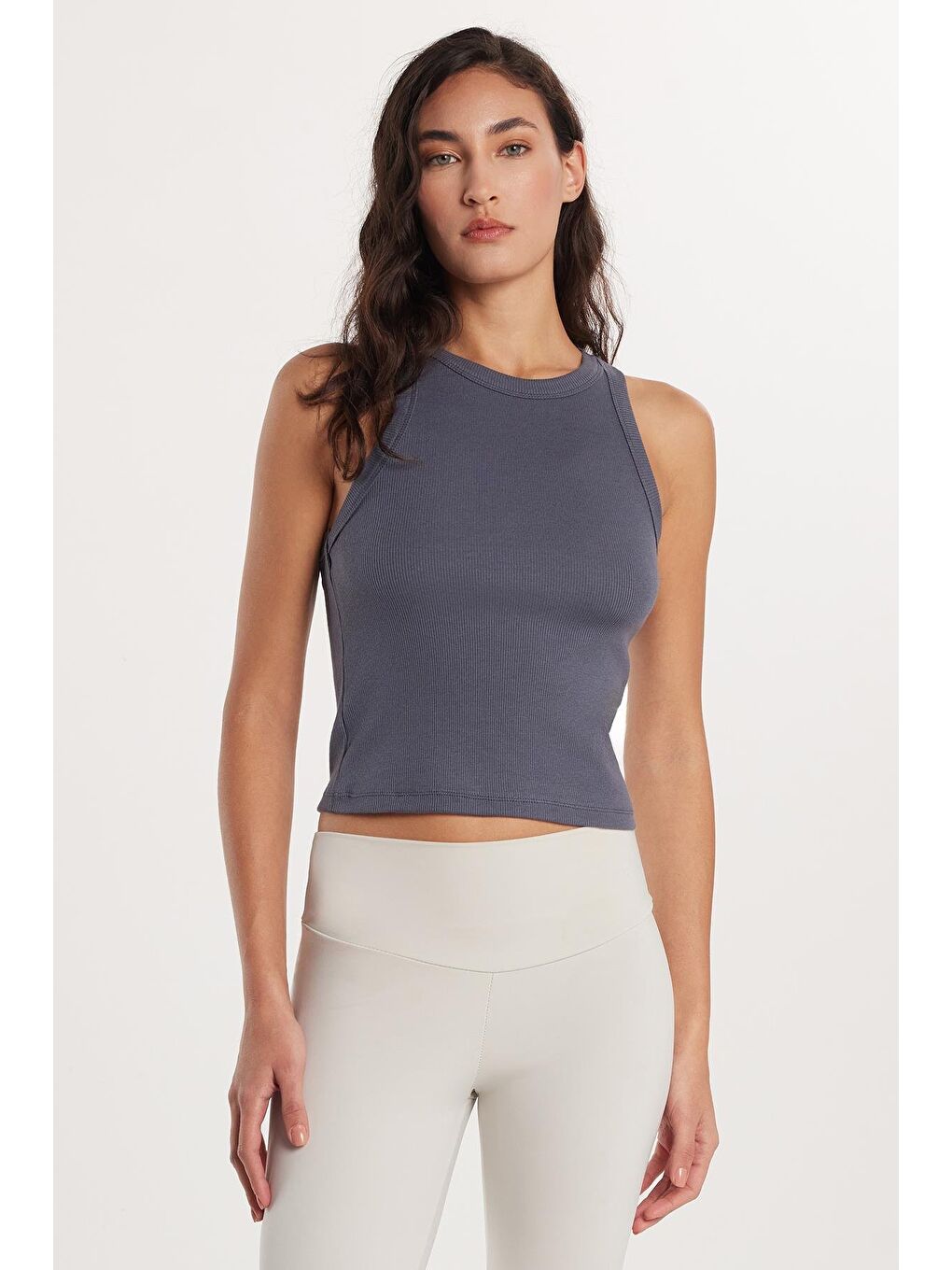 Kadın Slim Fit Halter Yaka Modal Kumaş Antrasit Body Atlet-2