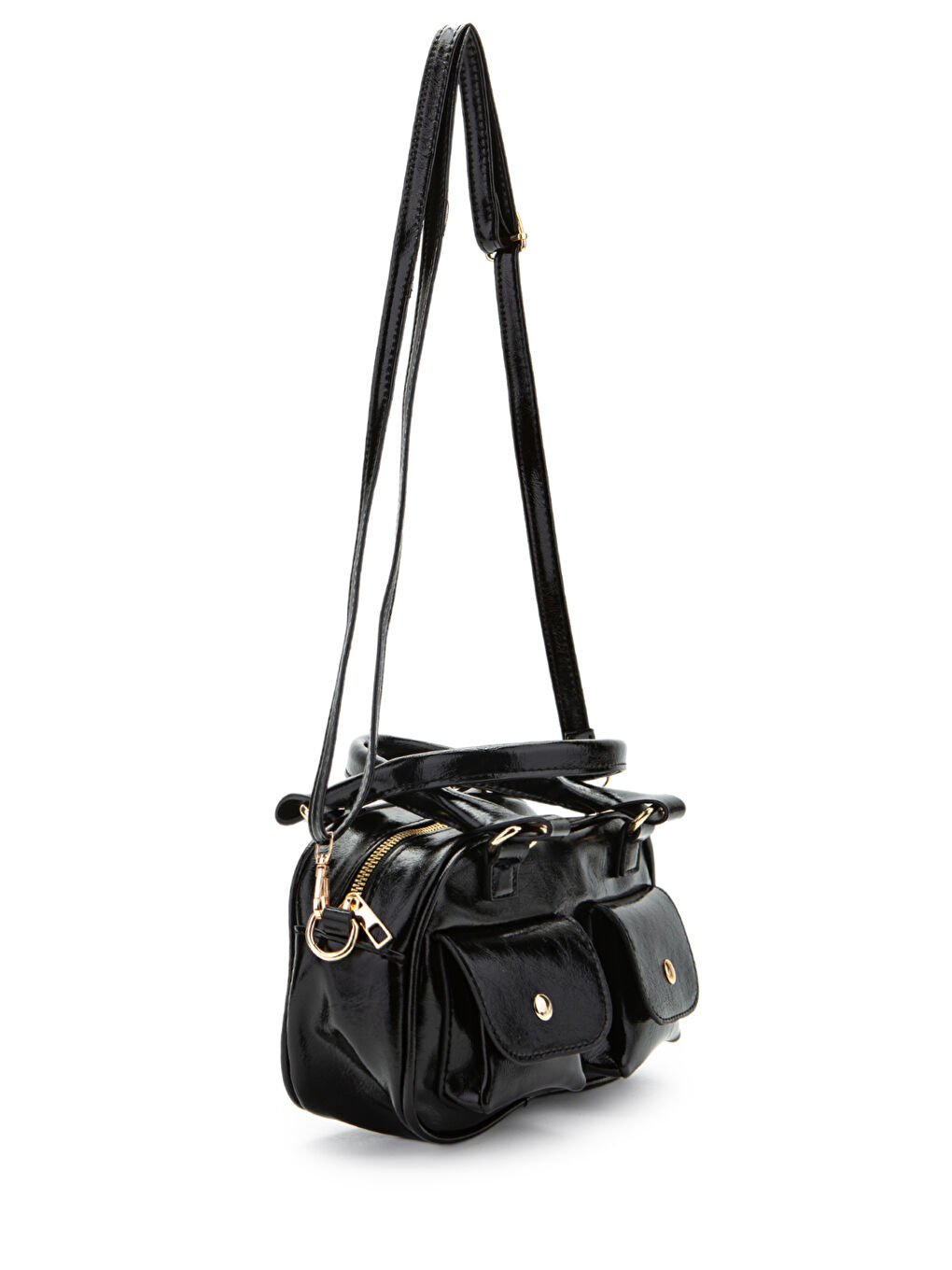 Çift Cep Detaylı Suni Deri Kadın Çapraz Çanta Vera Siyah-3