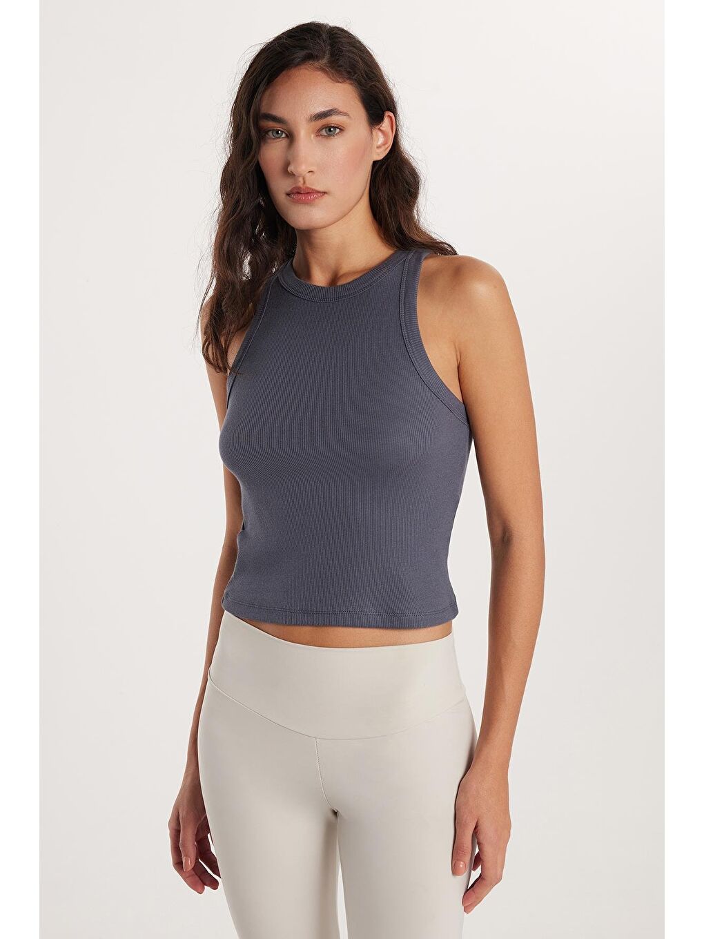 Kadın Slim Fit Halter Yaka Modal Kumaş Antrasit Body Atlet-3