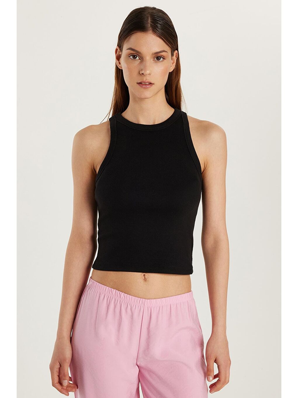 Kadın Slim Fit Halter Yaka Modal Kumaş Siyah Body Atlet-3