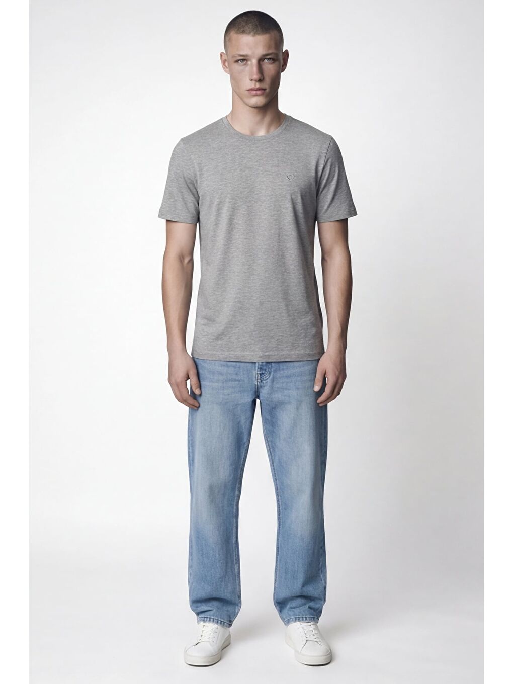 Giotelli Erkek Gri Dar Kesim Slim Fit %100 Pamuk Bisiklet Yaka Tişört-1