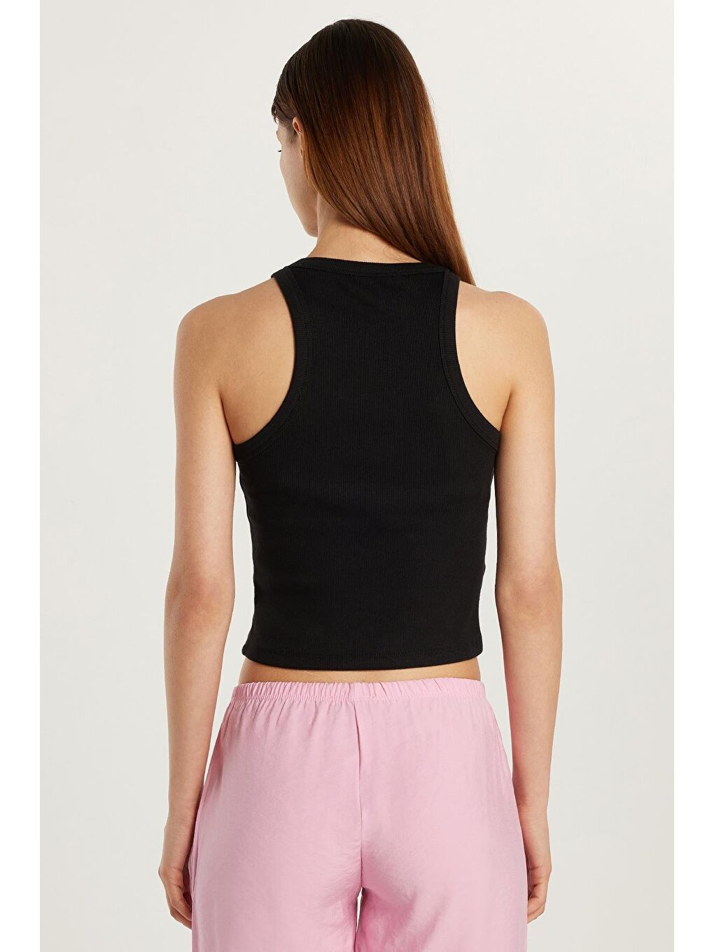 Kadın Slim Fit Halter Yaka Modal Kumaş Siyah Body Atlet-4